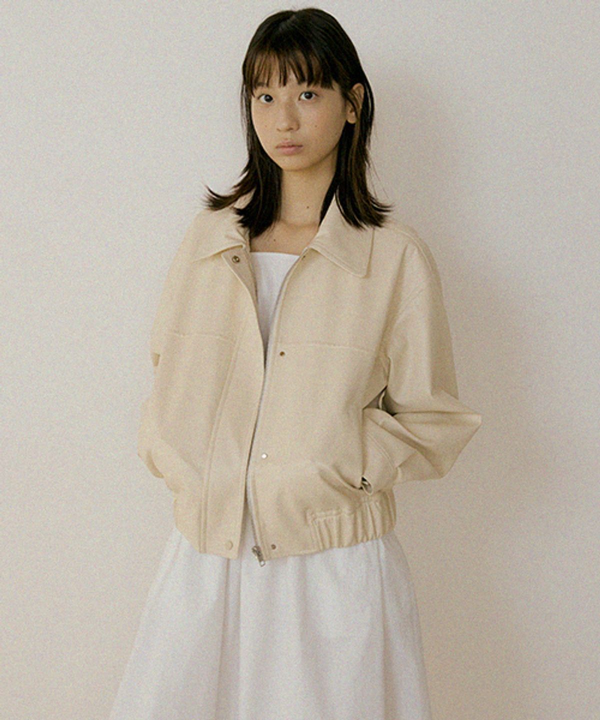 링서울(LINGSEOUL) leather blouson jacket-cream