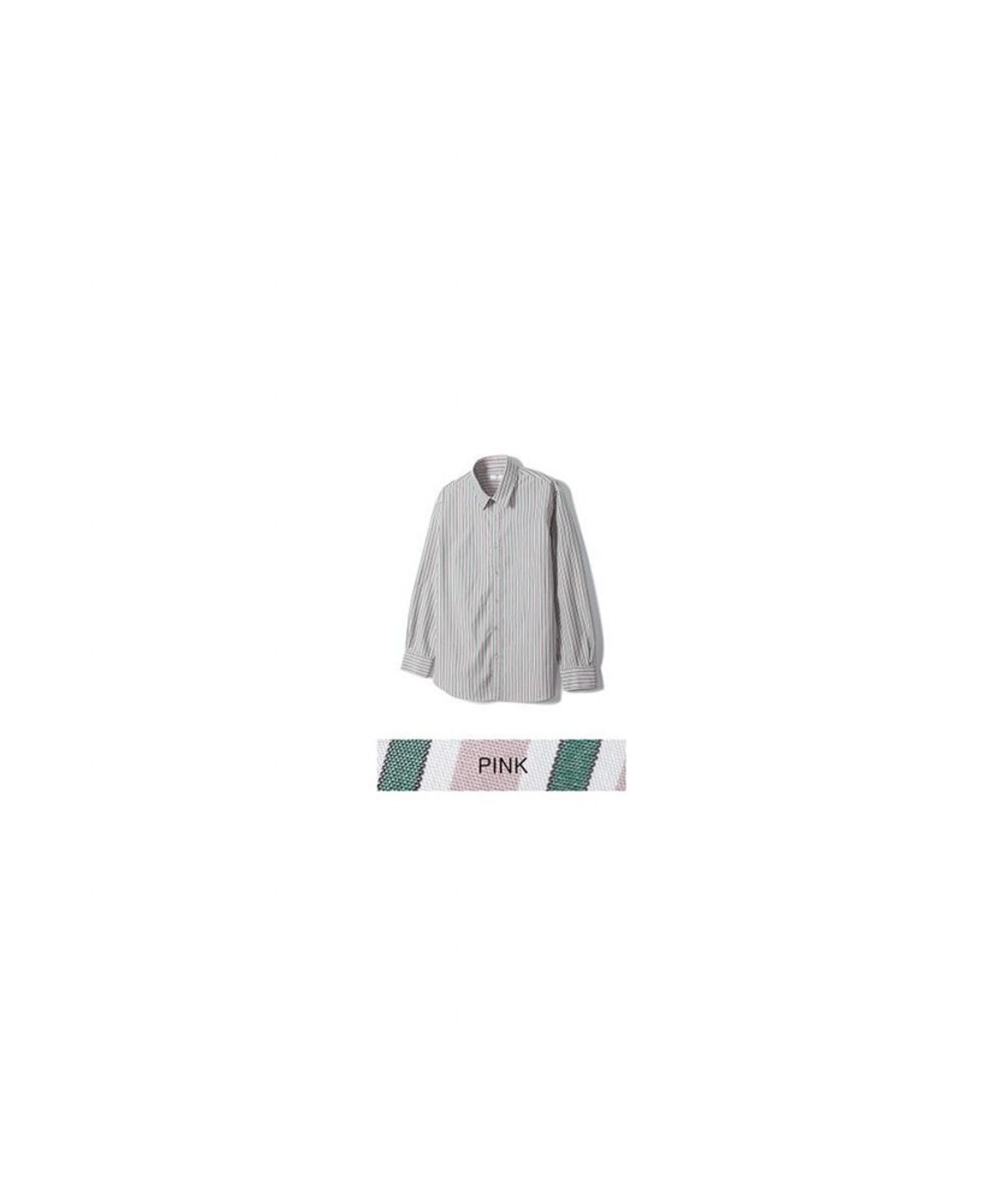 노티그(NOTIG) 코튼혼방 세미오버핏 투톤 스트라이프 셔츠 핑크_OKG3SHCL105P1