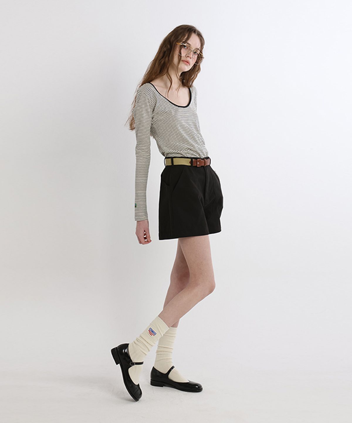 그린버터(GREENBUTTER) Washed Line Short_Belt set (Black)