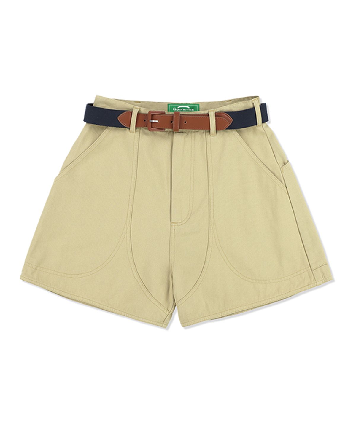 그린버터(GREENBUTTER) Washed Line Short_Belt set (Beige)