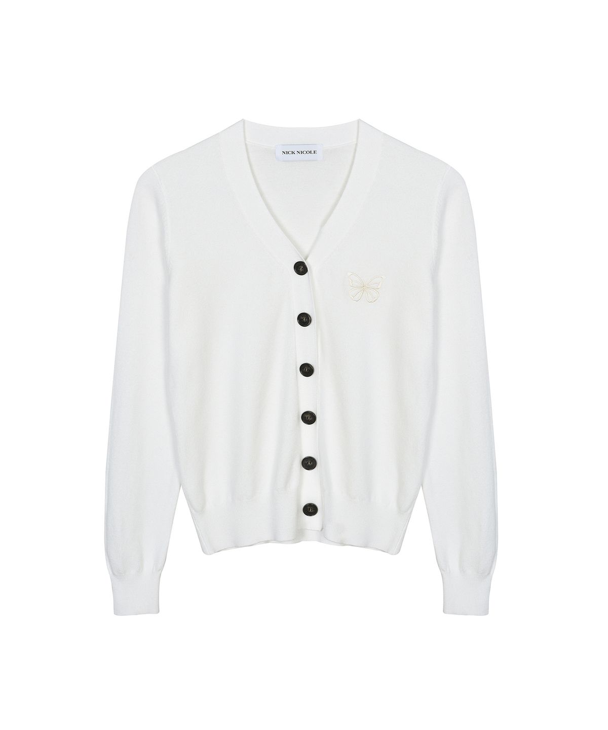 닉앤니콜(NICK&NICOLE) MINIMAL V NECK BUTTERFLY CARDIGAN_IVORY