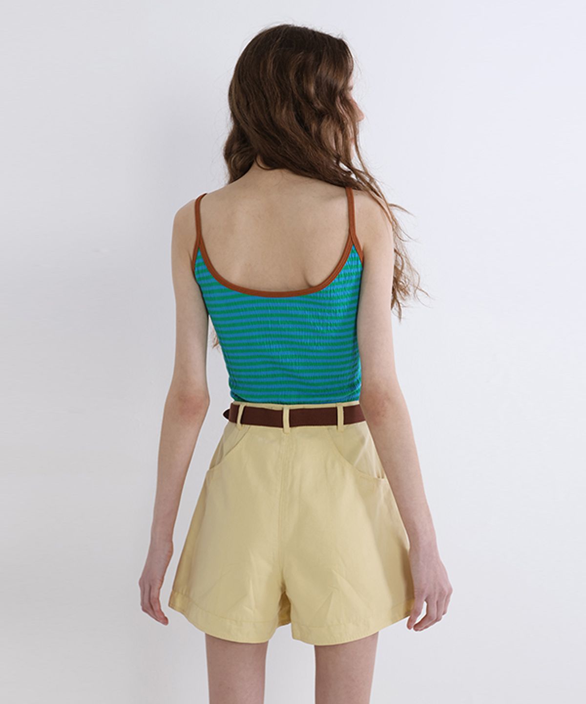 그린버터(GREENBUTTER) Wrinkle Double Inner Sleeveless (Blue/Brown)