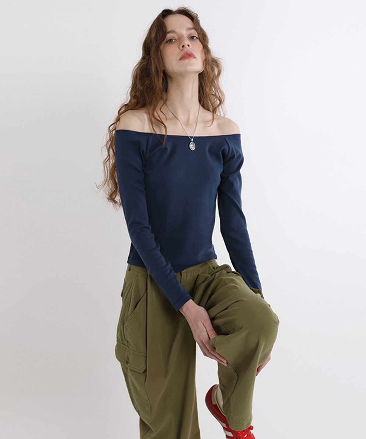 그린버터(GREENBUTTER) Two-way banding Tee (Navy)