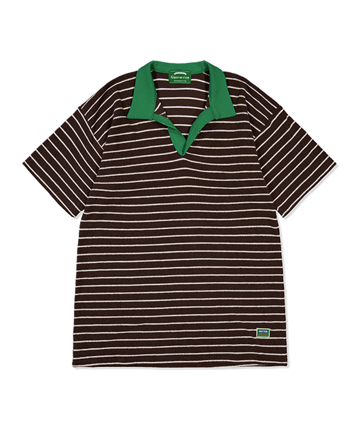 그린버터(GREENBUTTER) Terry Stripe Collar Dress (Brown/Green)