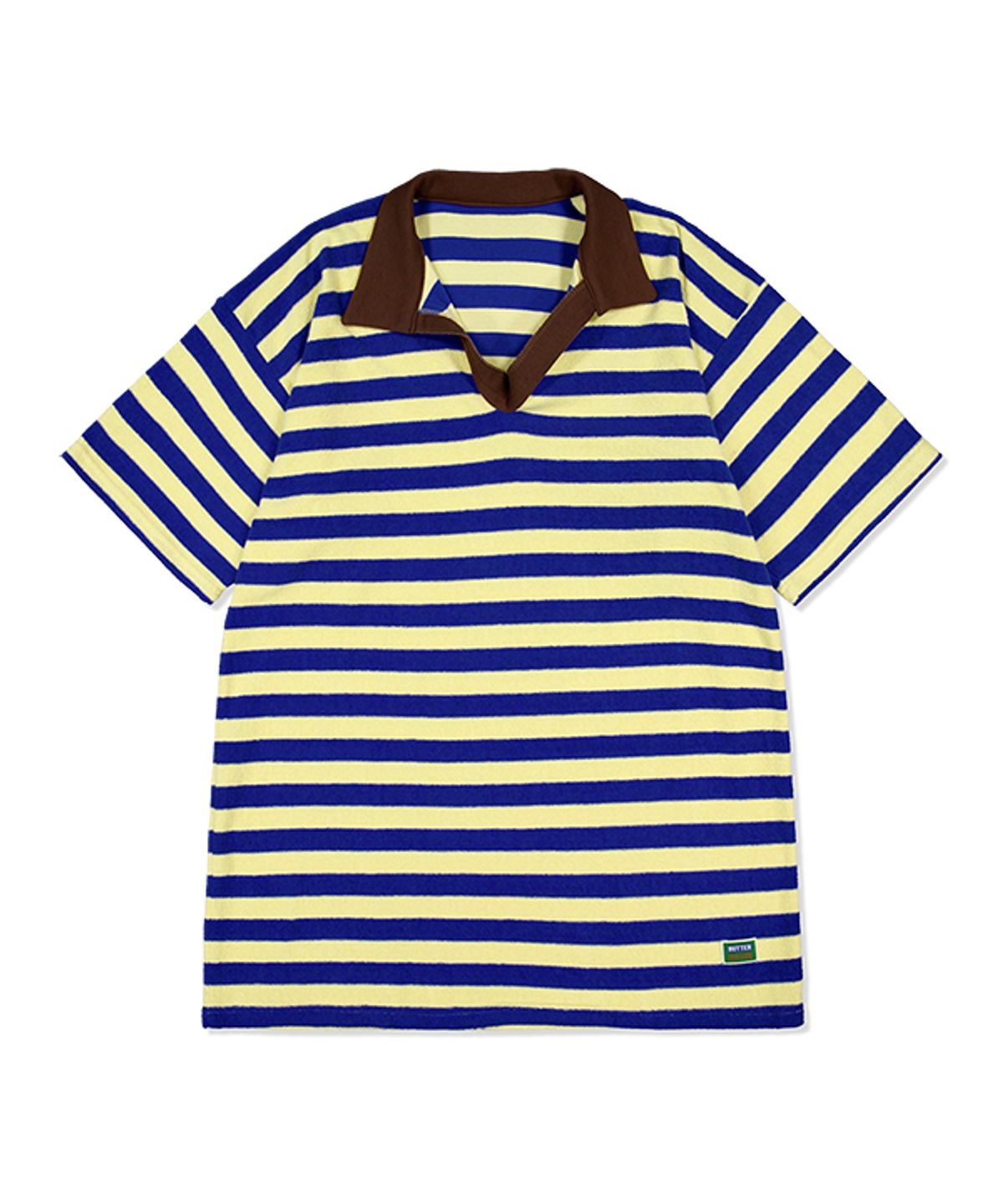 그린버터(GREENBUTTER) Terry Stripe Collar Dress (Blue/Brown)