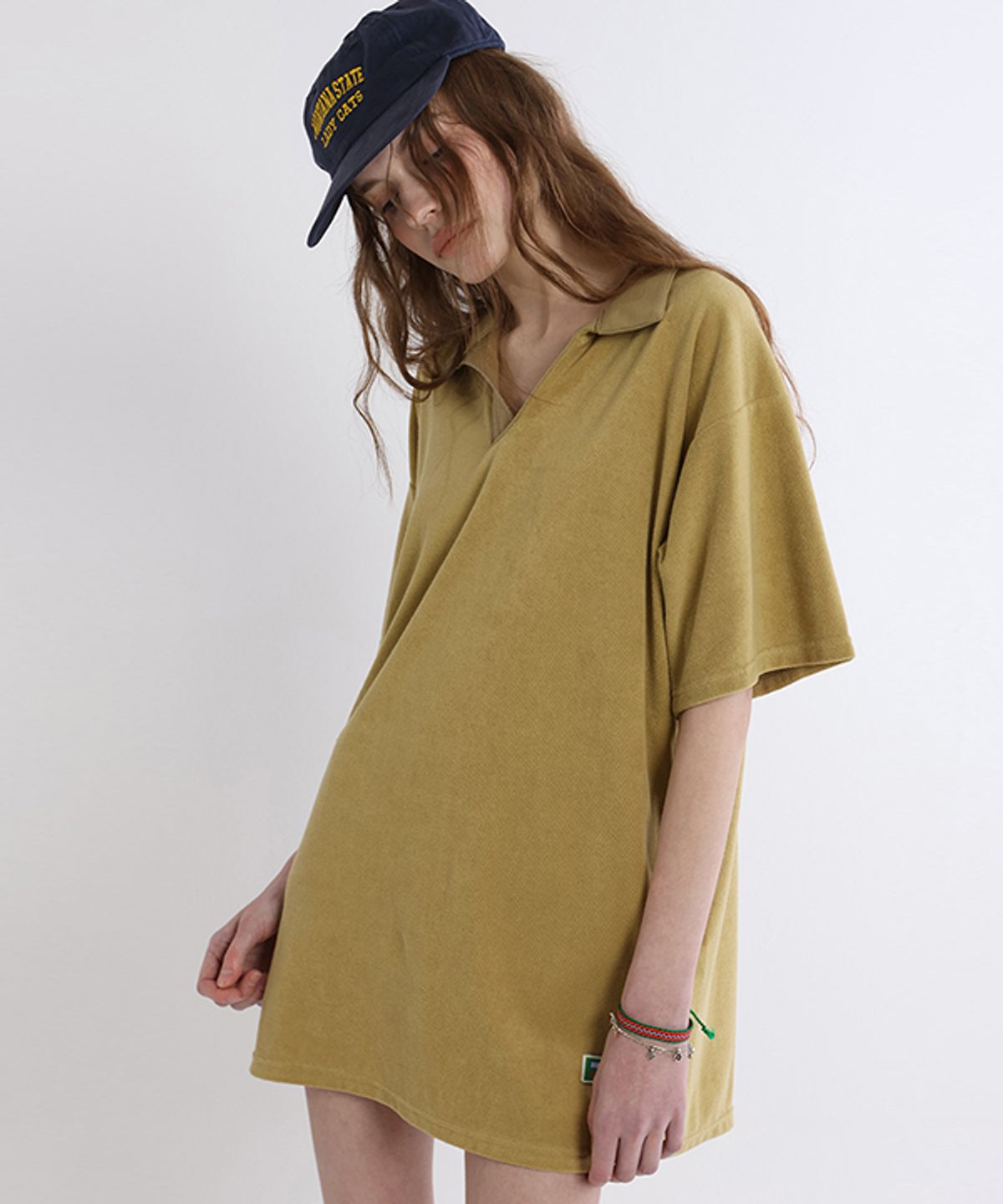 그린버터(GREENBUTTER) Terry Open-Collar Dress (Khaki Beige)