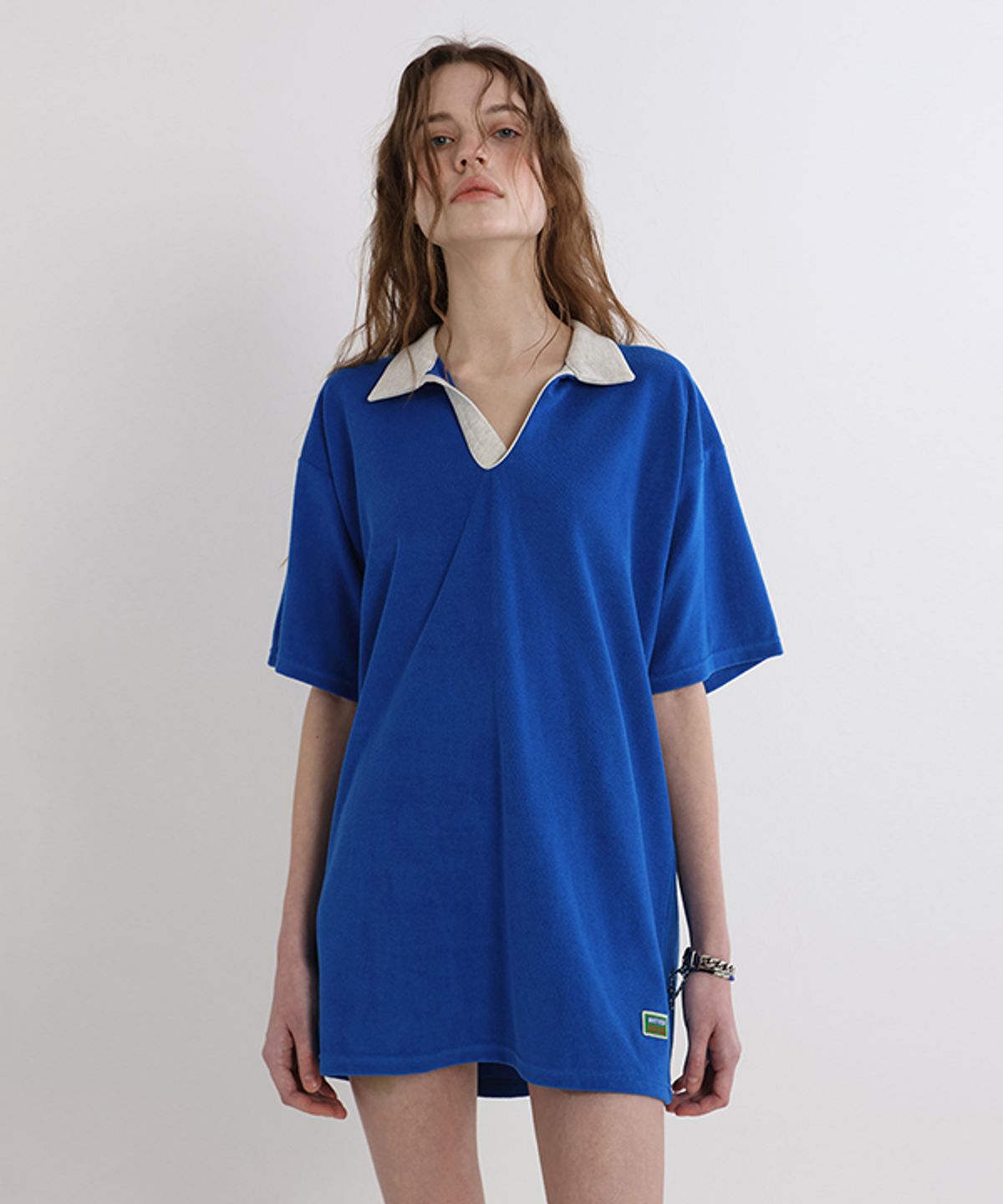 그린버터(GREENBUTTER) Terry Open-Collar Dress (Cobalt)