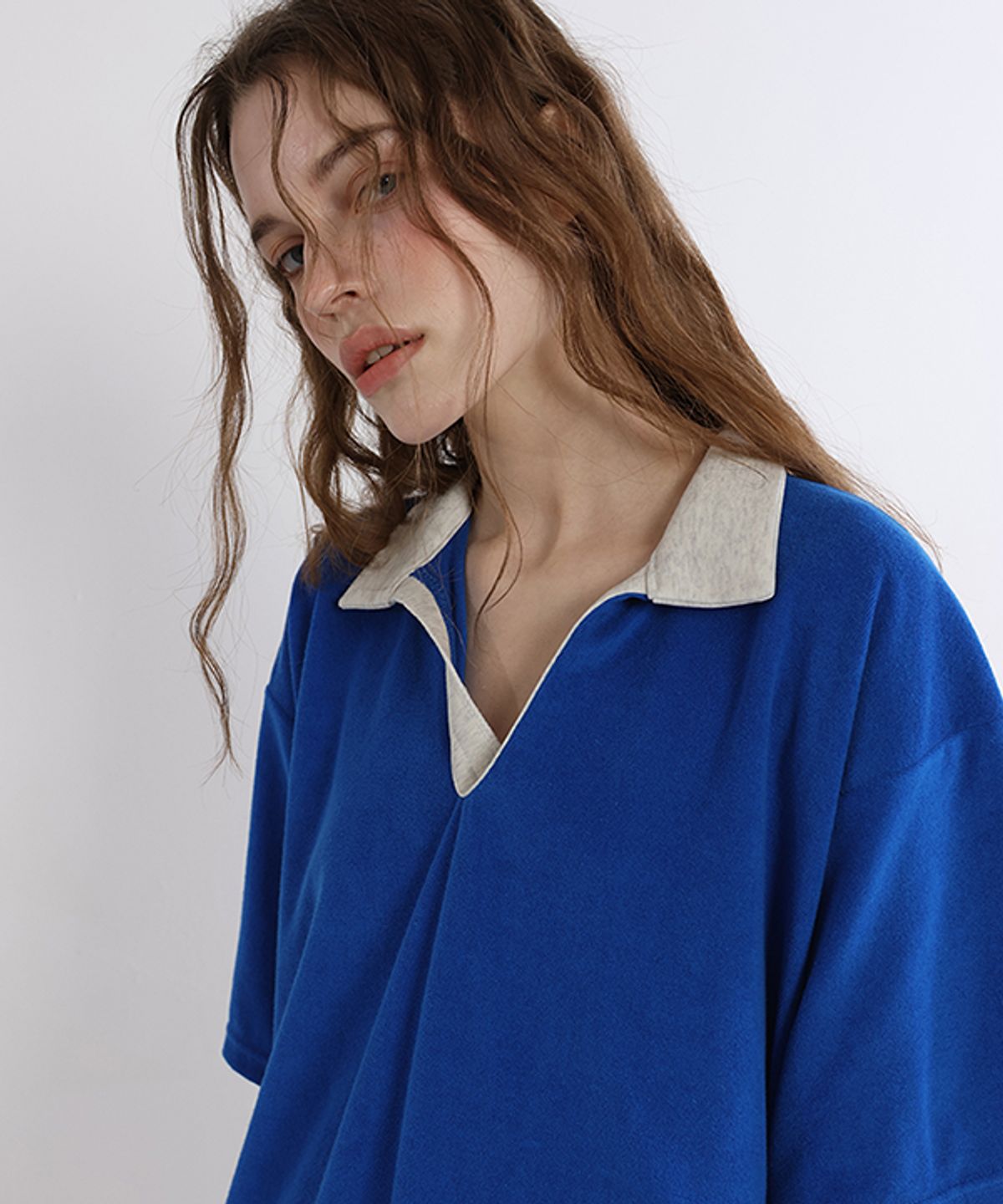 그린버터(GREENBUTTER) Terry Open-Collar Dress (Cobalt)