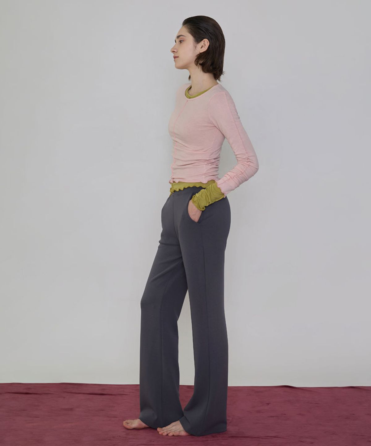 데비웨어(DEVIWEAR) 세미 부츠컷 밴딩 팬츠 DEVI-B0070-에쉬그레이