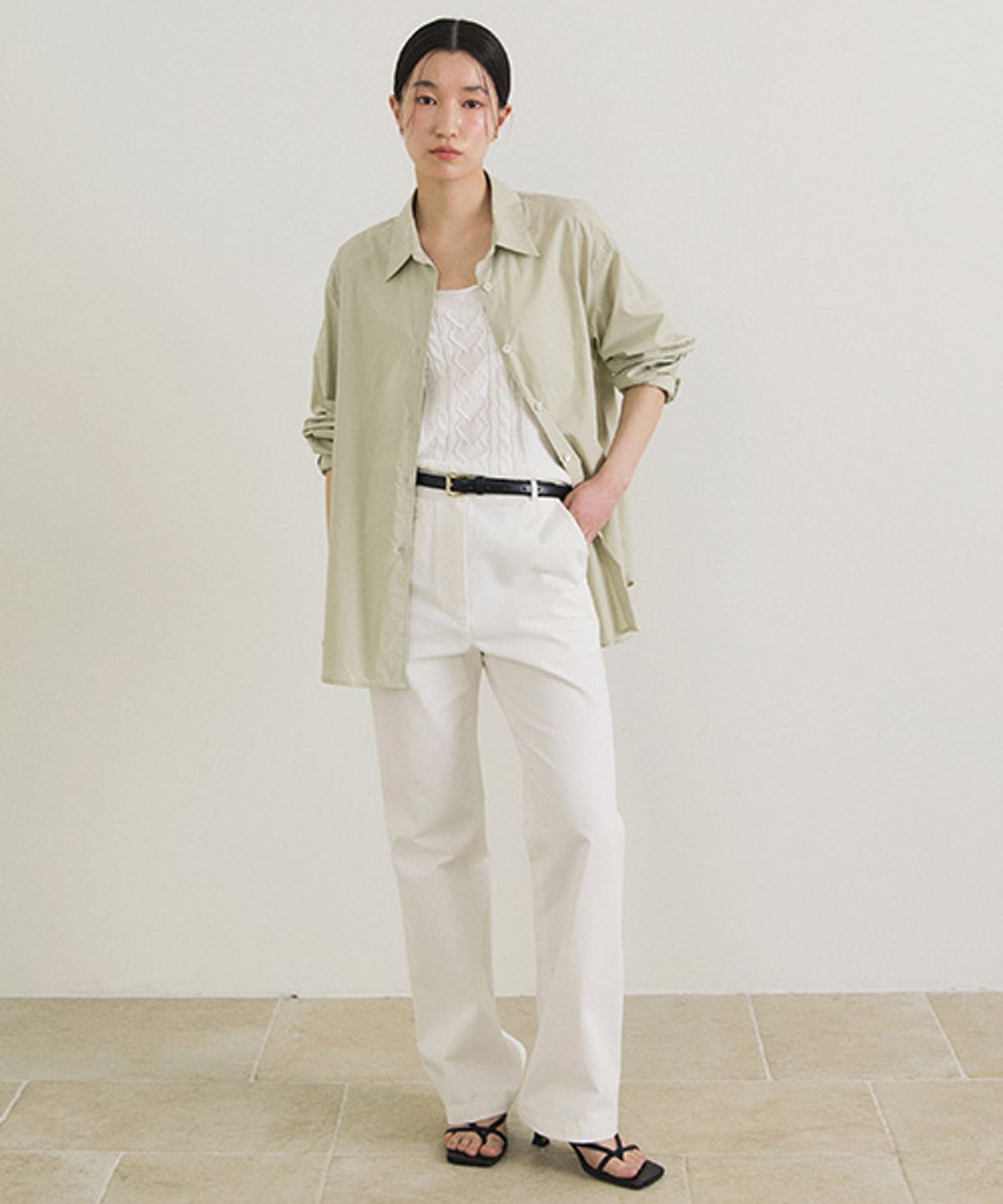 링서울(LINGSEOUL) button classic cotton pants-ivory