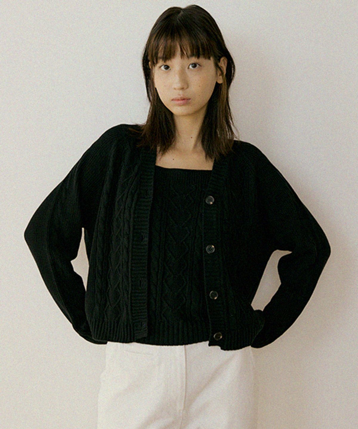 링서울(LINGSEOUL) whole garment knit cardigan-black
