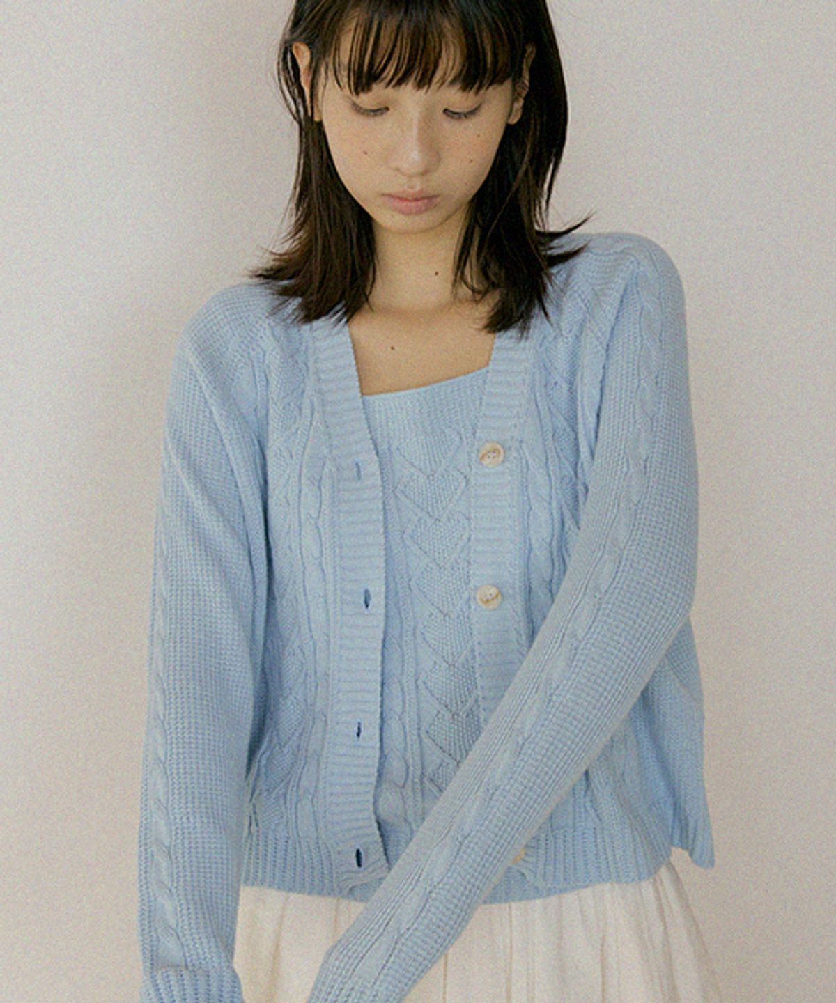 링서울(LINGSEOUL) whole garment knit cardigan-sky