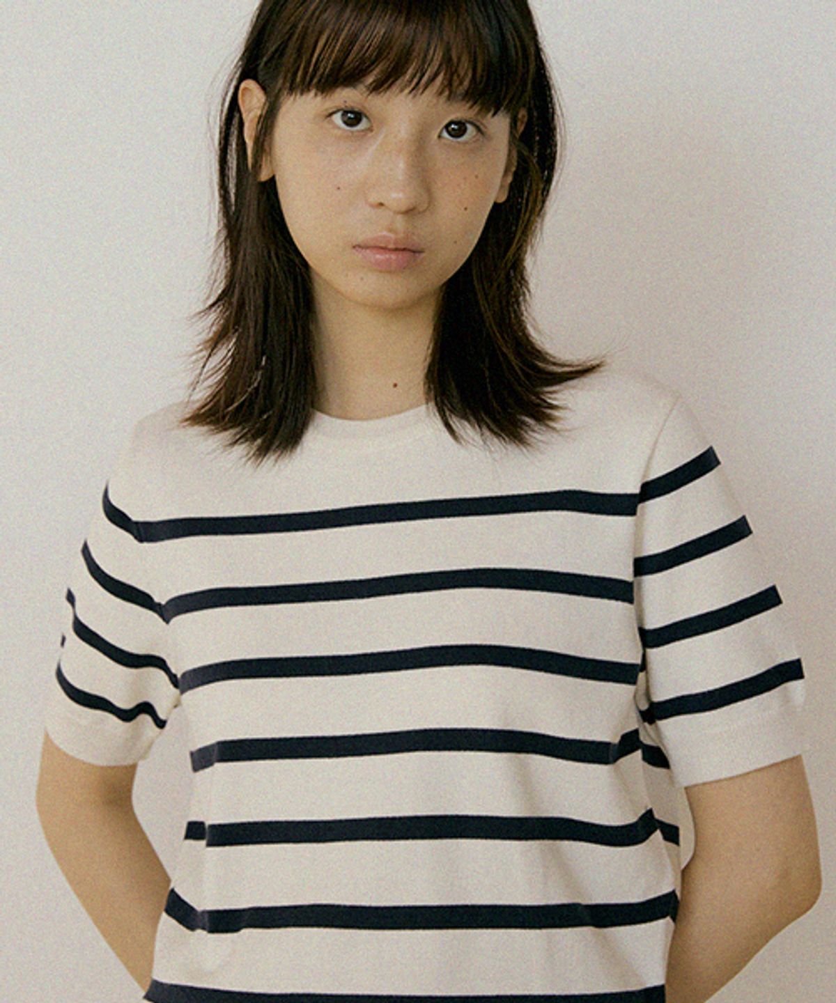 링서울(LINGSEOUL) stripe round knit top-ivory+navy
