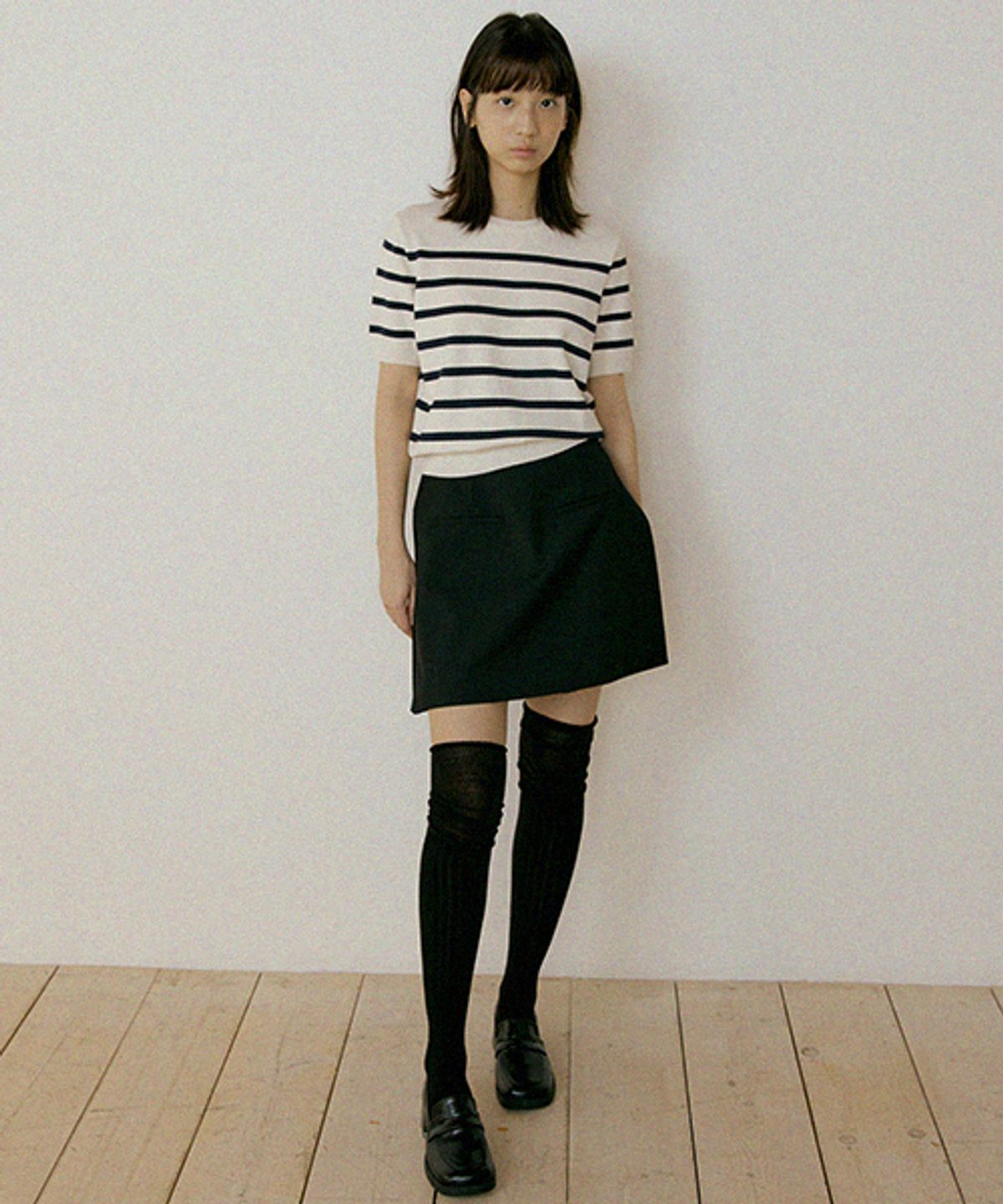 링서울(LINGSEOUL) stripe round knit top-ivory+navy
