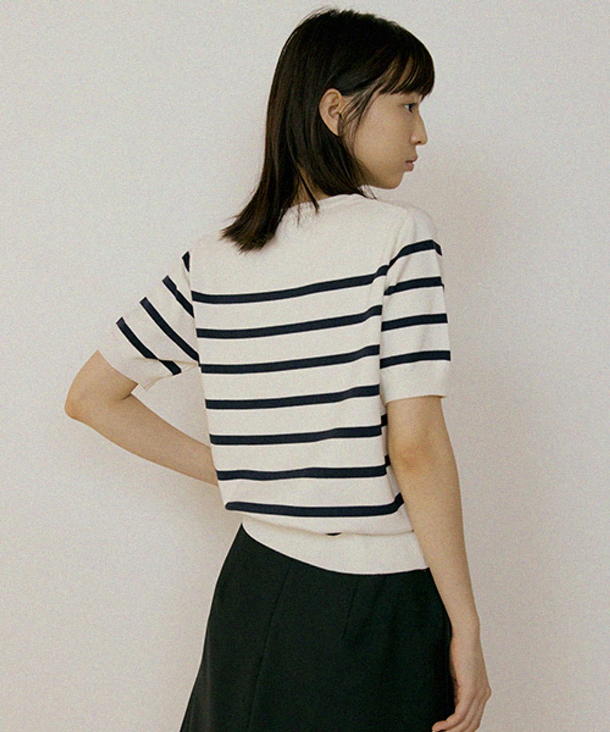 링서울(LINGSEOUL) stripe round knit top-ivory+navy