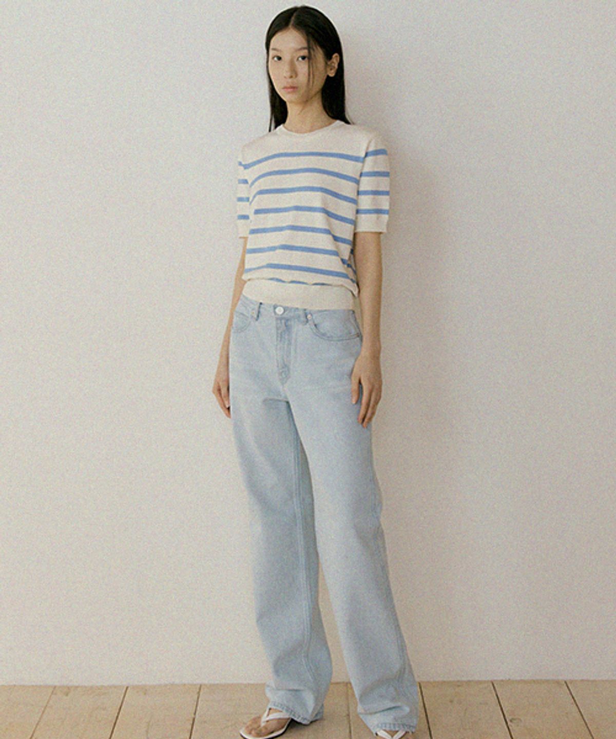 링서울(LINGSEOUL) stripe round knit top-ivory+sky