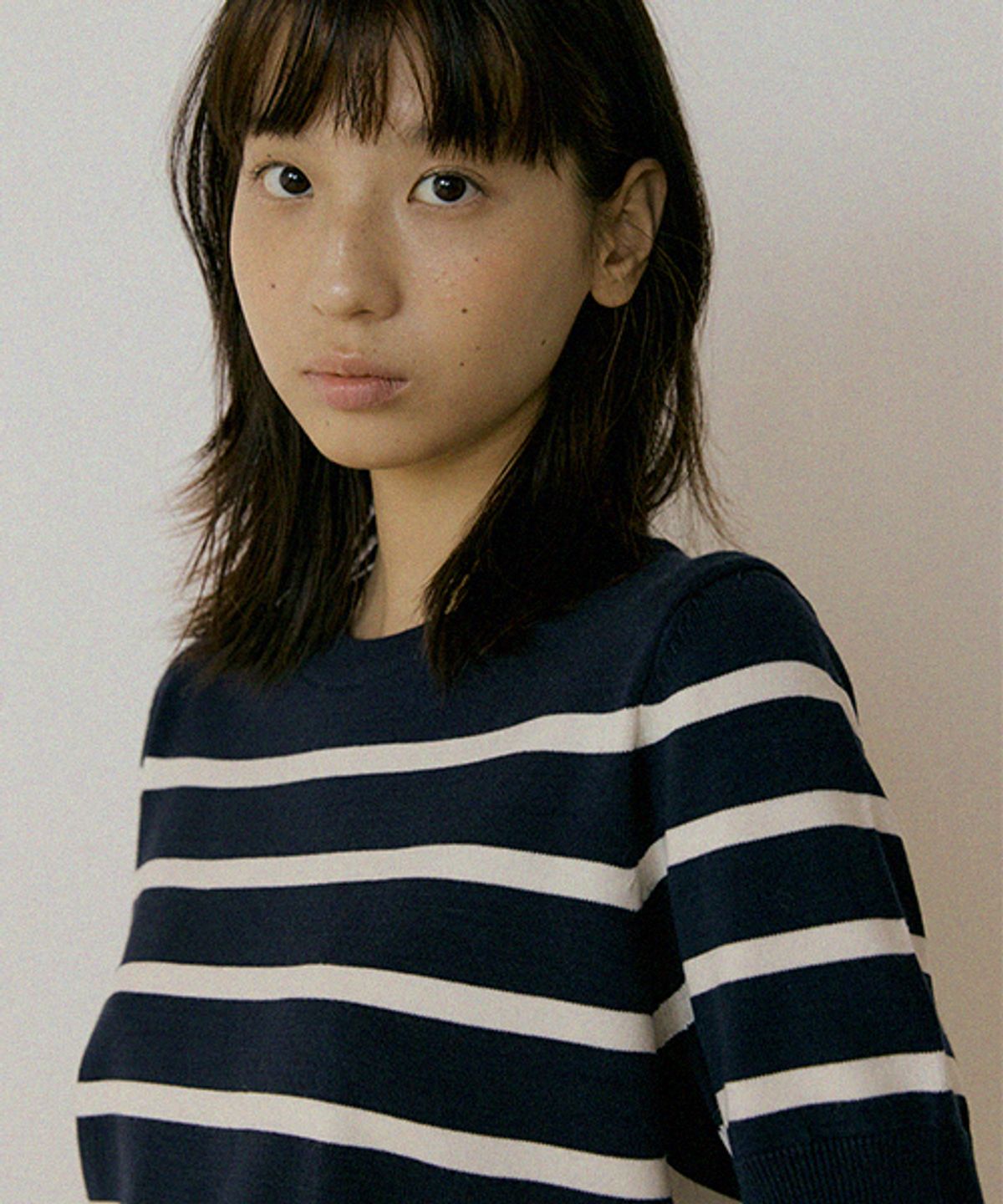 링서울(LINGSEOUL) stripe round knit top-navy+ivory