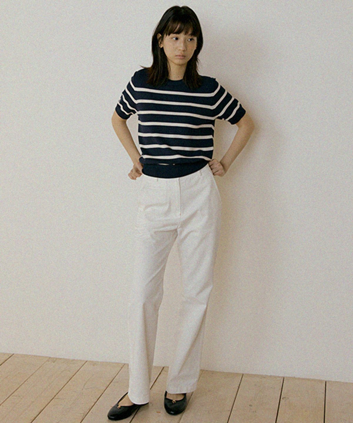 링서울(LINGSEOUL) stripe round knit top-navy+ivory
