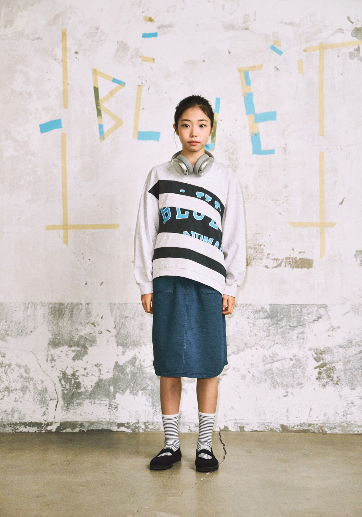 블루테일(BLUETAIL) 언발란스 멜란지 그레이 맨투맨