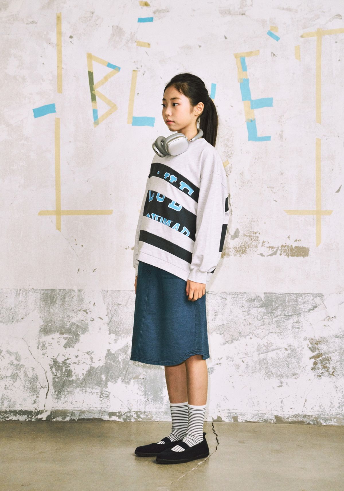 블루테일(BLUETAIL) 언발란스 멜란지 그레이 맨투맨