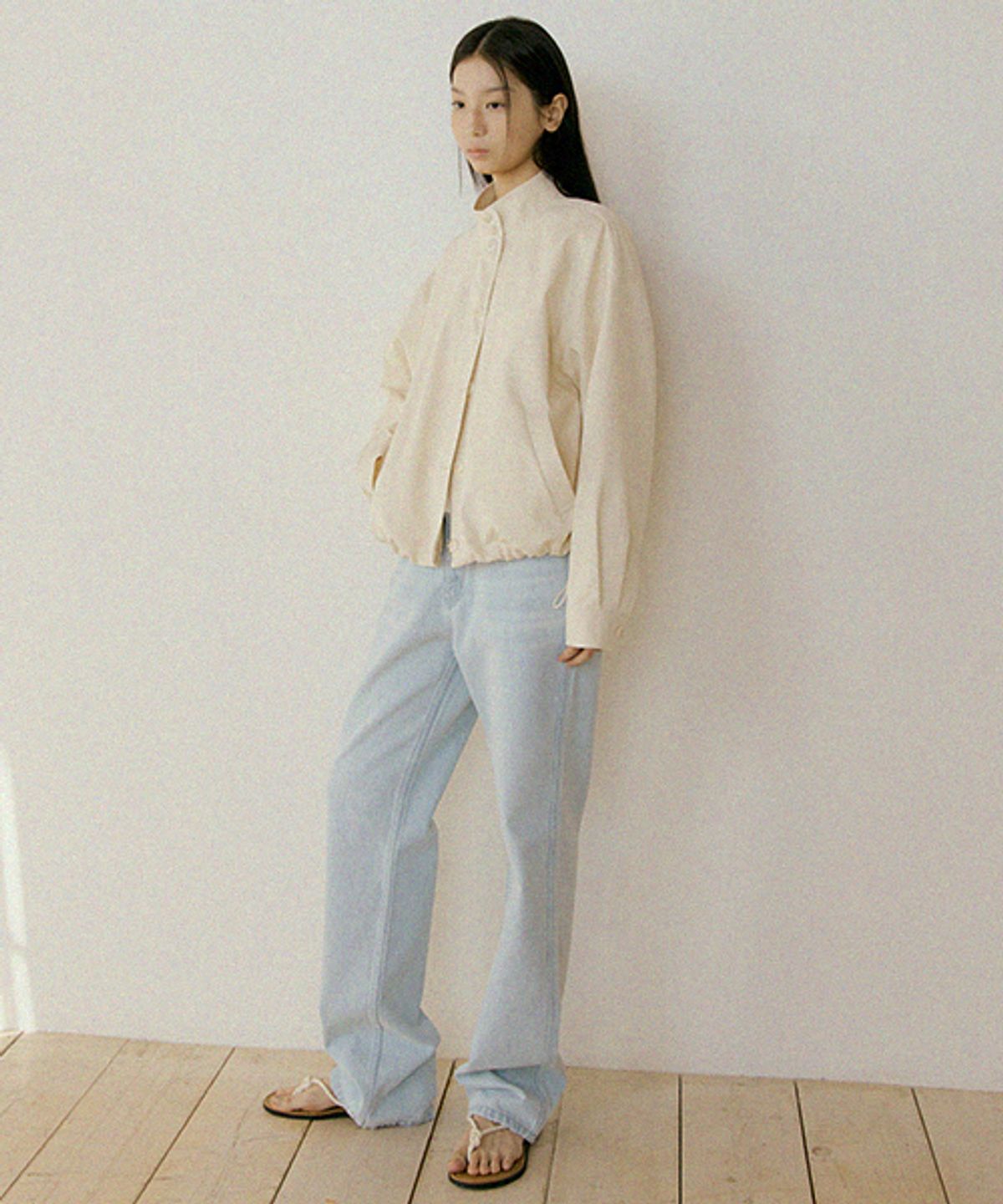 링서울(LINGSEOUL) soft shirring blouson jacket-cream