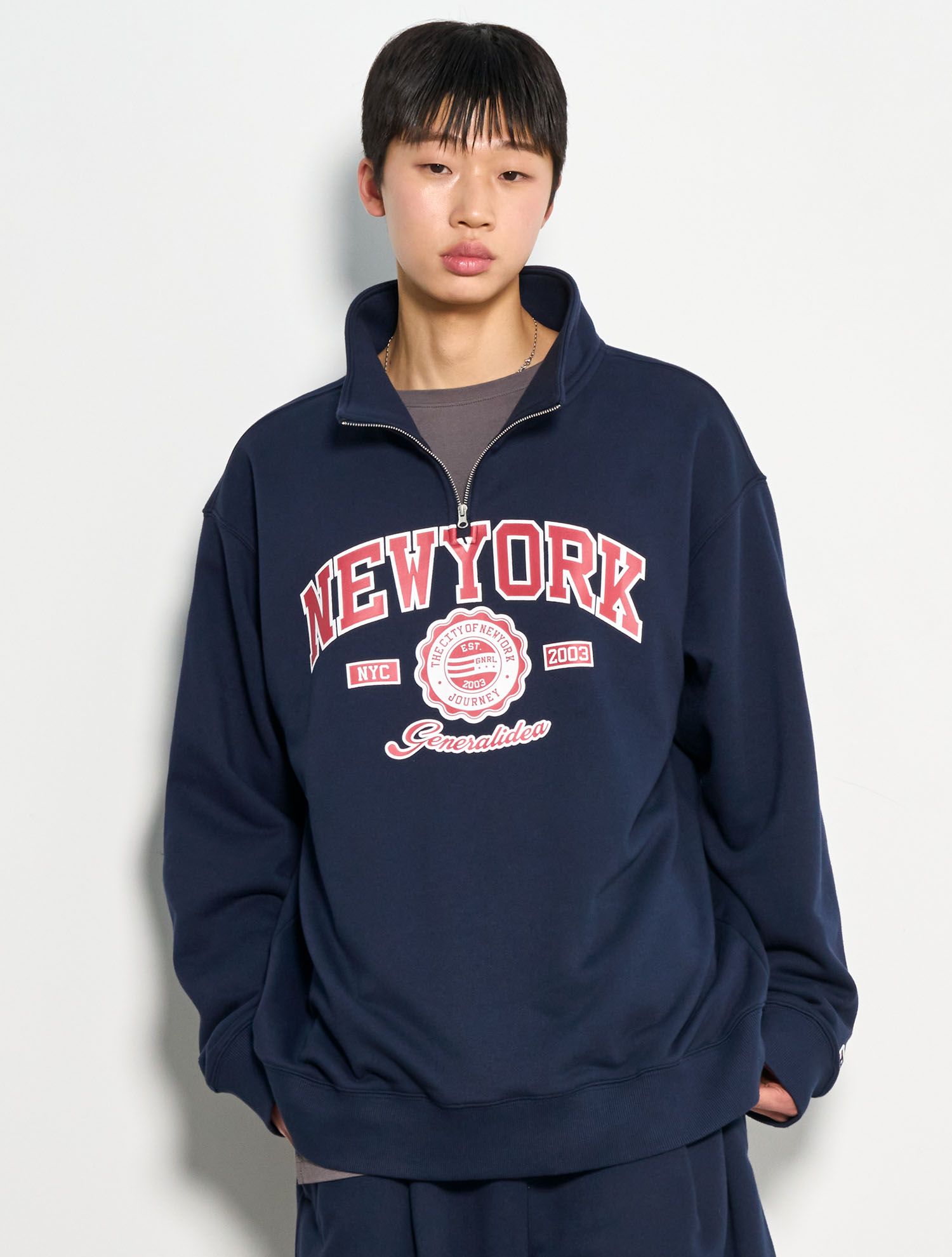 ★GENERAL IDEA★ New York Cozy Half Zip-up Sweatshirt NAVY S MUSINSA | GENERAL IDEA MAN New York Cozy Half Zip-up