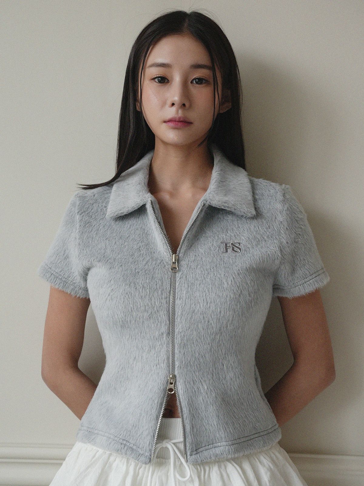 더블힙스(HHIPS) 퍼 집업 반팔가디건 (그레이)