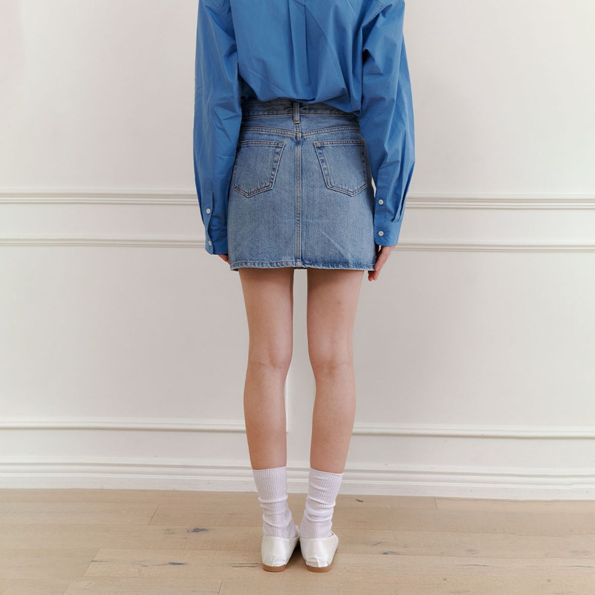 하우스 오브 폰드(HOUSE OF POND) Kaihara fabric denim skirt(Light blue, Mid blue)