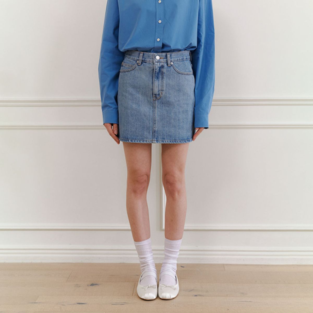 하우스 오브 폰드(HOUSE OF POND) Kaihara fabric denim skirt(Light blue, Mid blue)