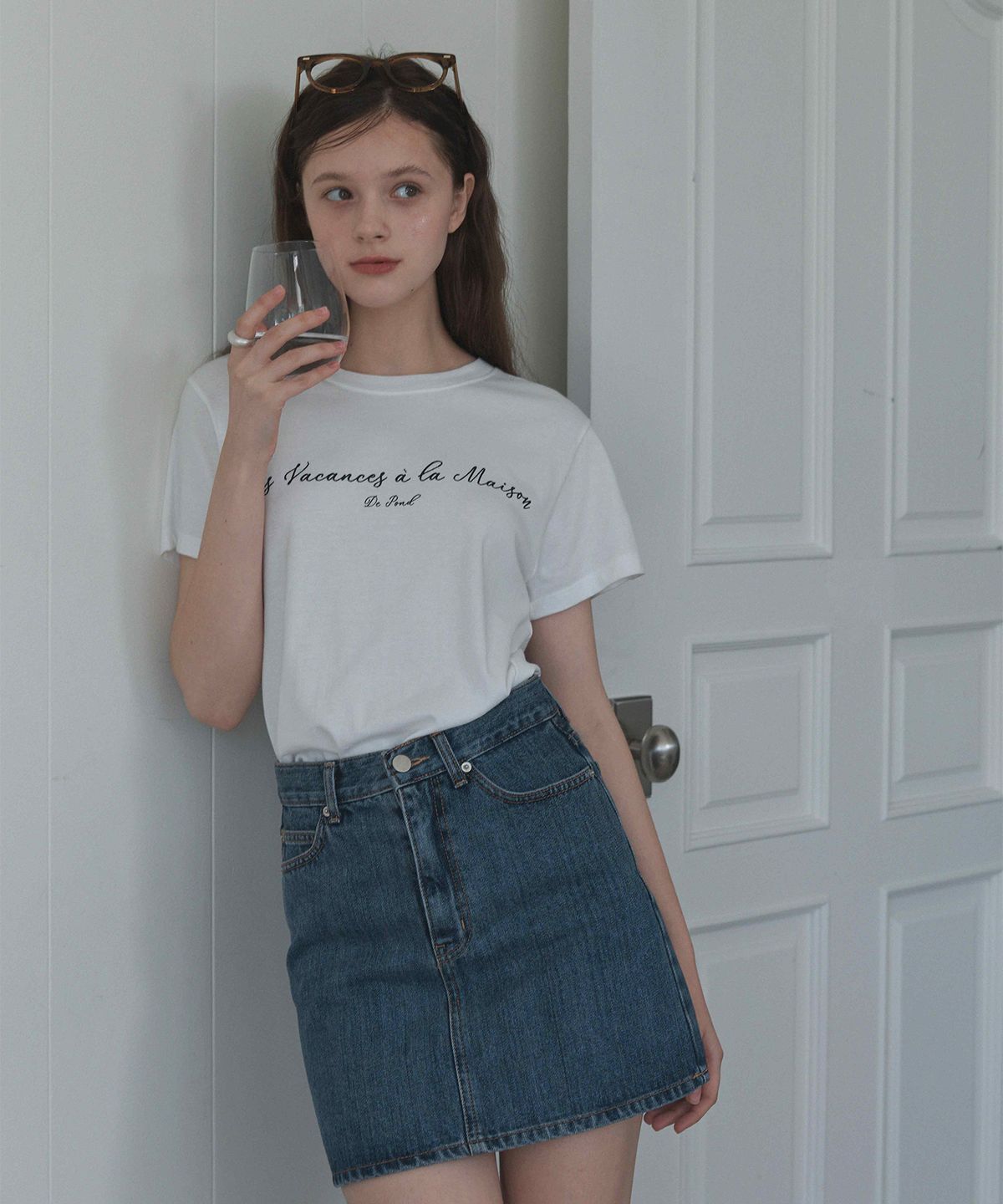 하우스 오브 폰드(HOUSE OF POND) Kaihara fabric denim skirt(Light blue, Mid blue)