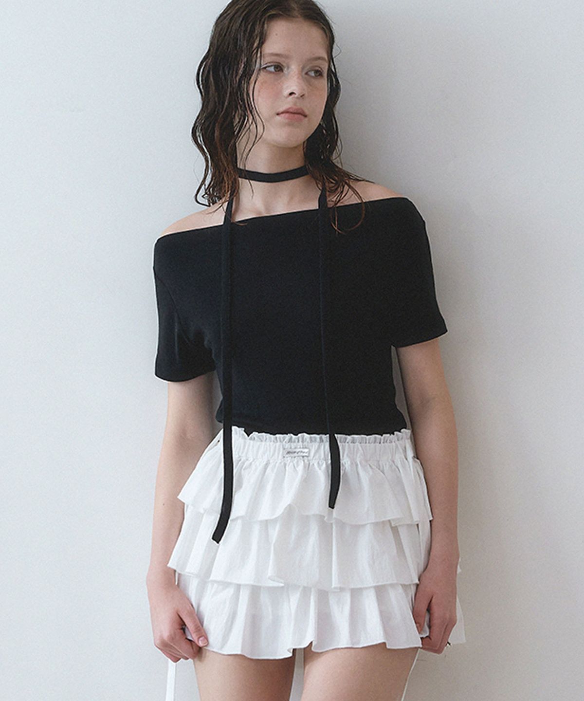 하우스 오브 폰드(HOUSE OF POND) String boat neck t shirt (Ivory, Beige, Black)