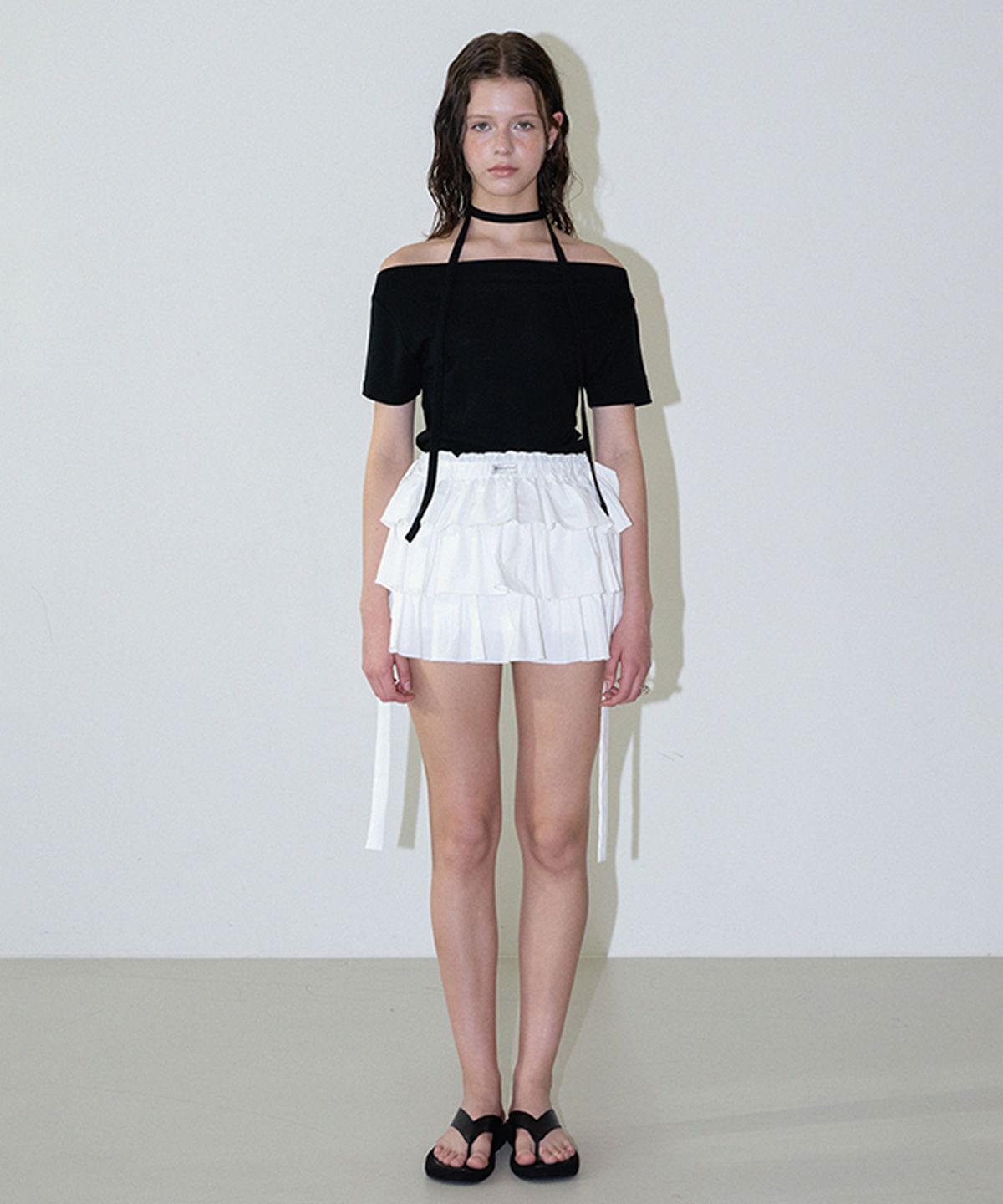 하우스 오브 폰드(HOUSE OF POND) String boat neck t shirt (Ivory, Beige, Black)
