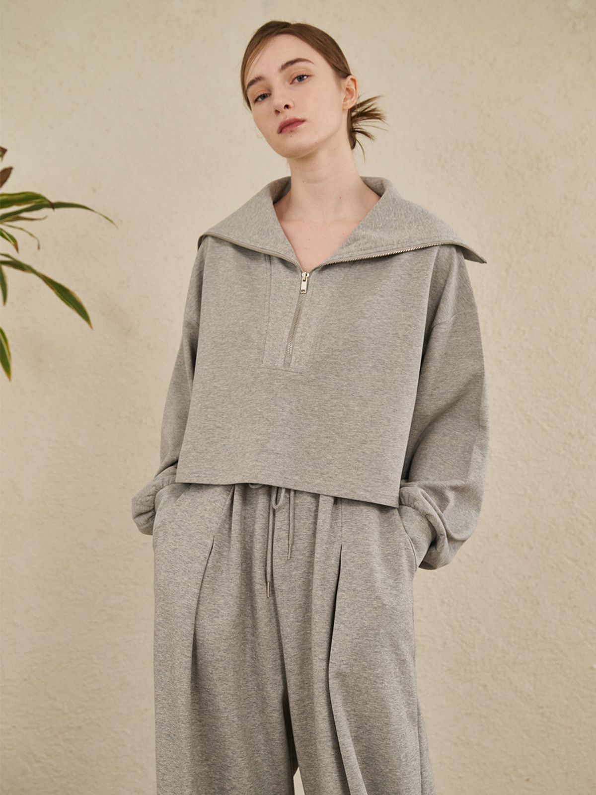 누브(NOUVE) [SET]Wide Collar Crop T-Shirts Set up - M. Gray