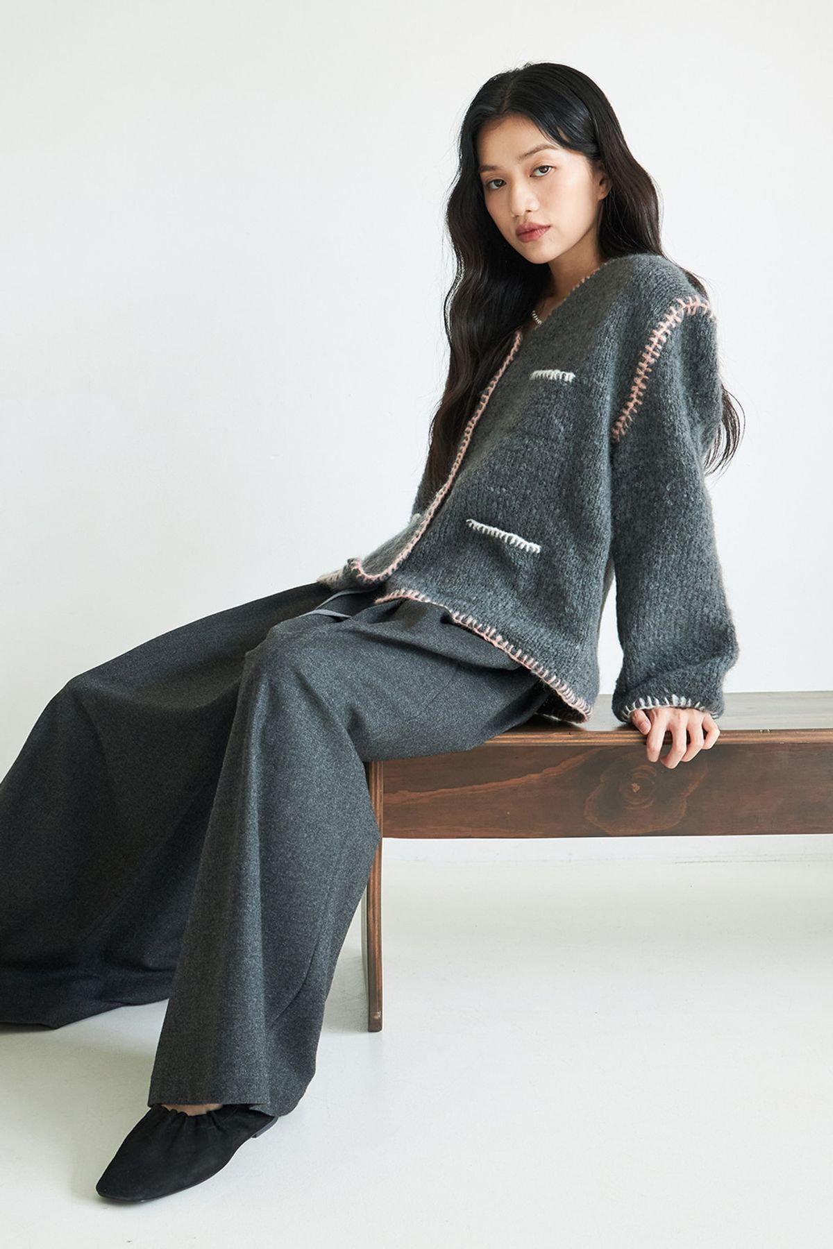 그루(GRU) 팝 스티치 가디건_그레이