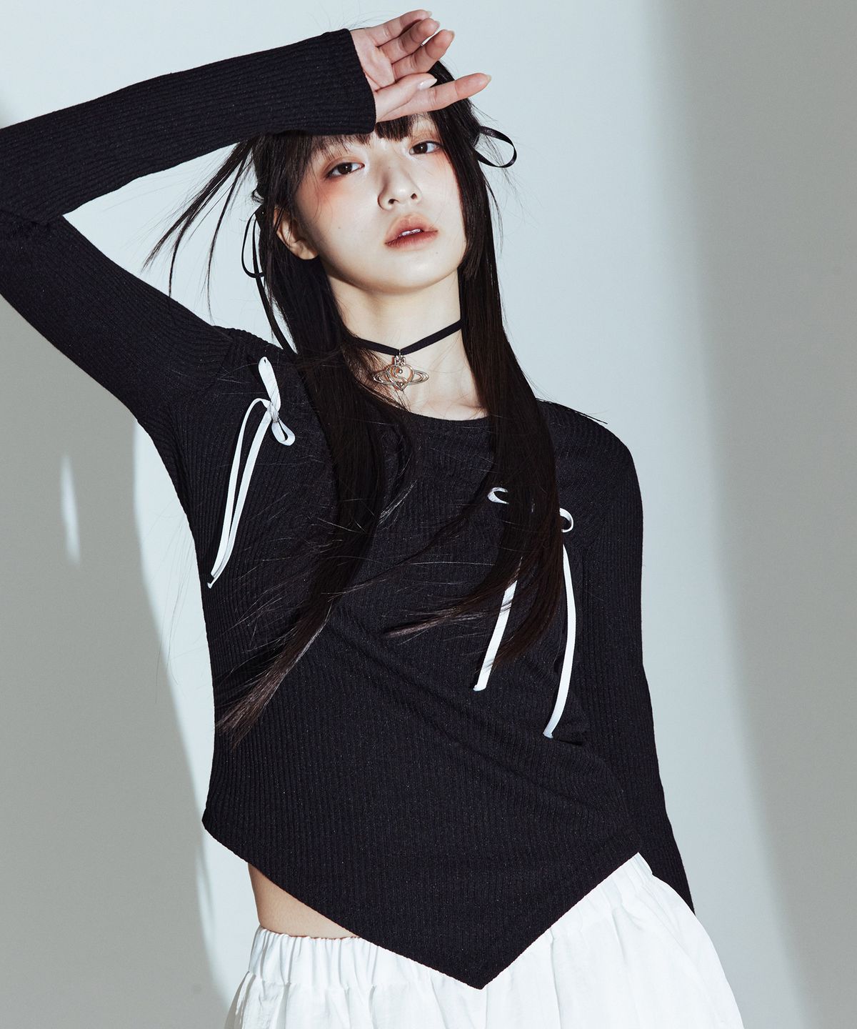 플라즈마스페어(PLASMA SPHERE) RIBBON T-SHIRT IN BLACK (리본 걸코어 티셔츠)