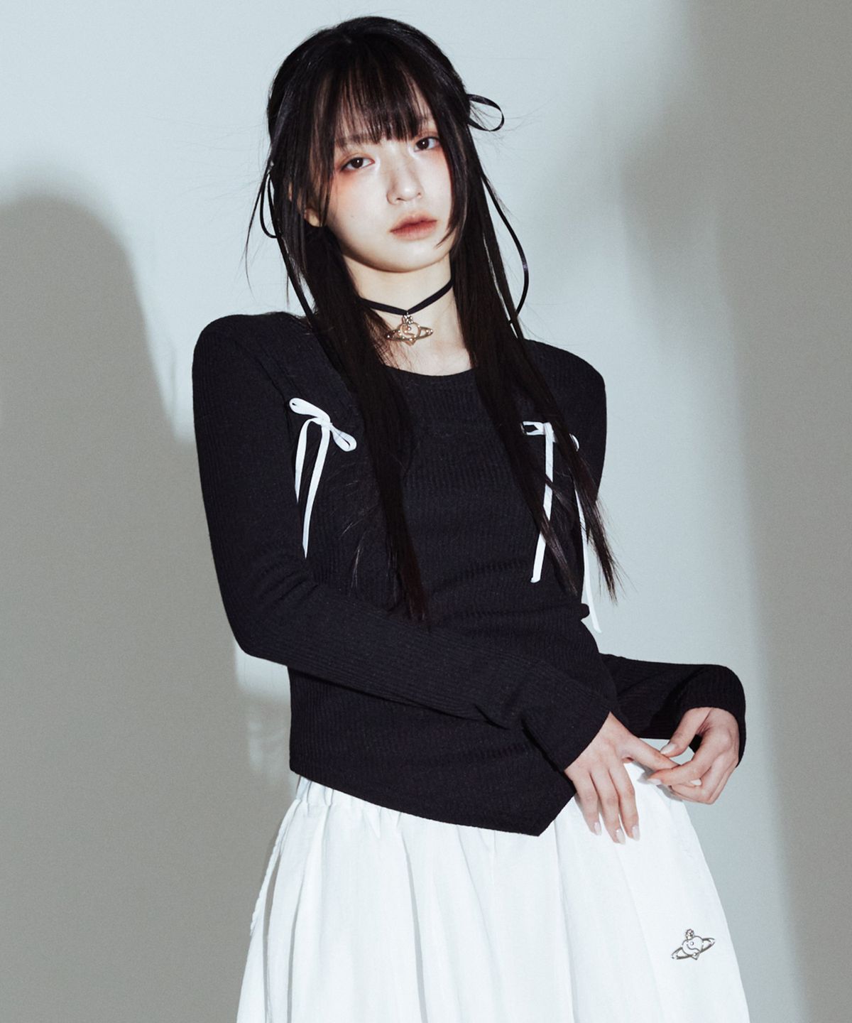 플라즈마스페어(PLASMA SPHERE) RIBBON T-SHIRT IN BLACK (리본 걸코어 티셔츠)