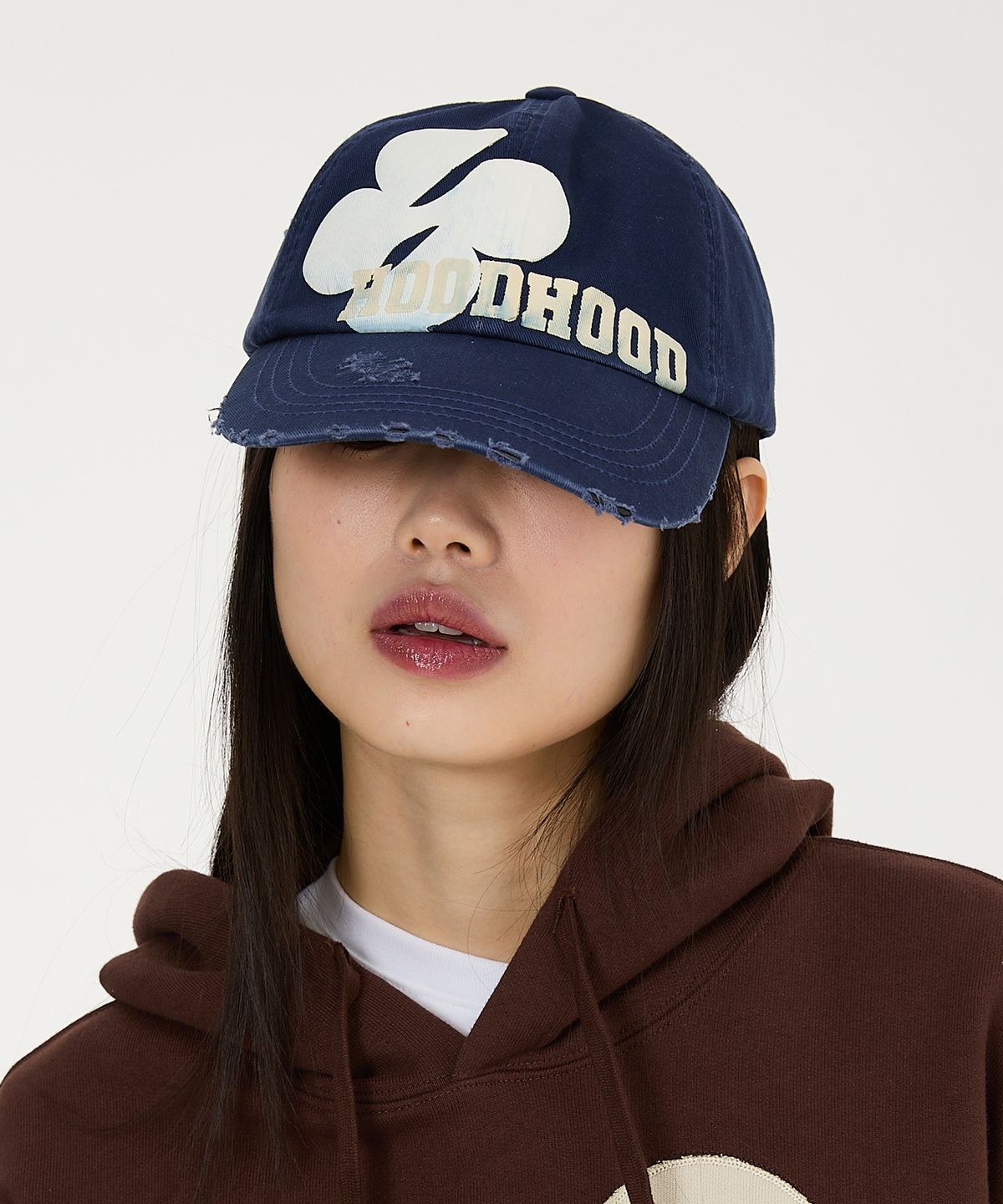 후드후드(HOODHOOD) 멀티 로고 디스트로이드 볼캡 네이비
