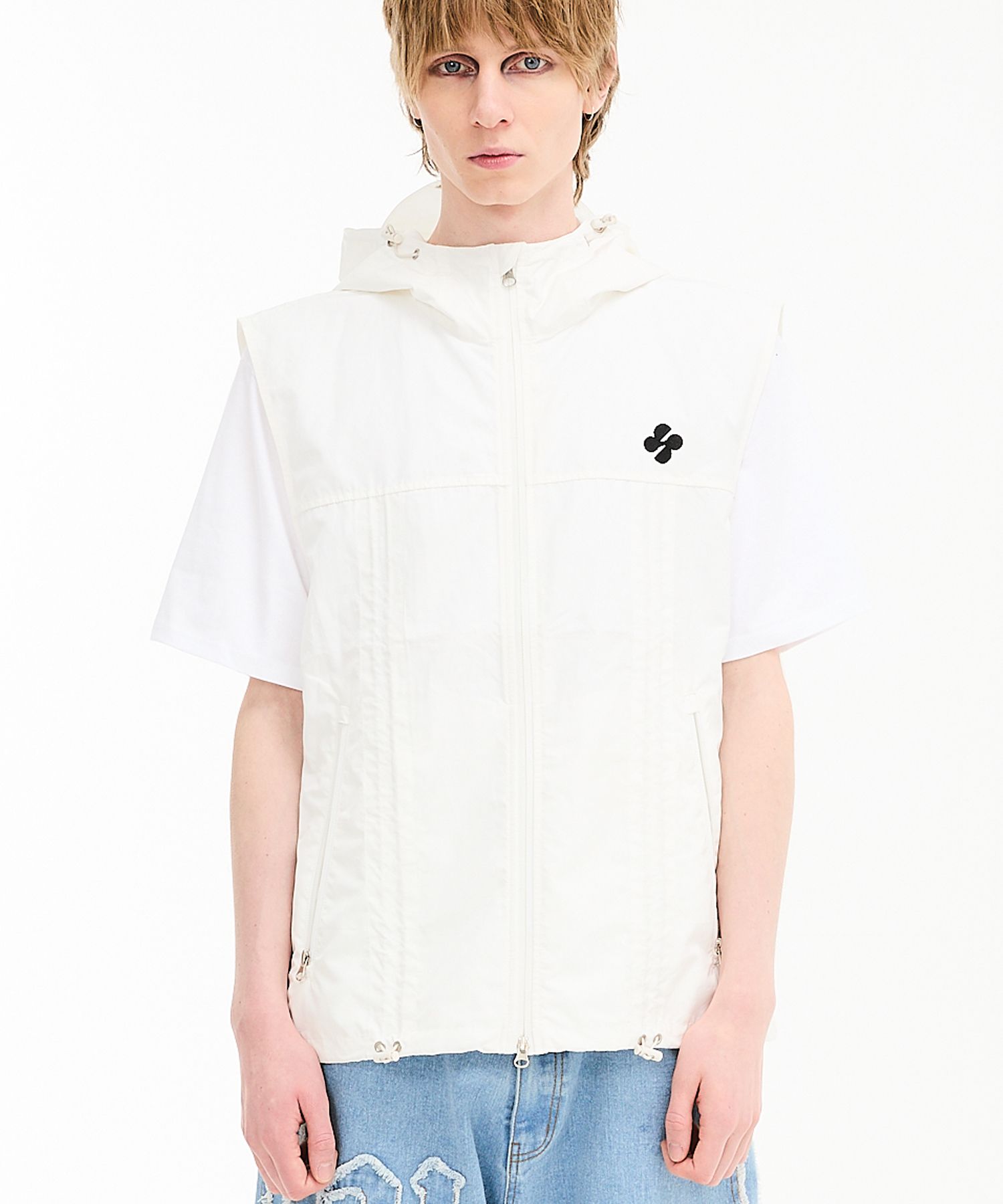 MUSINSA | HOODHOOD Shirring Sheer Nylon Vest Ivory