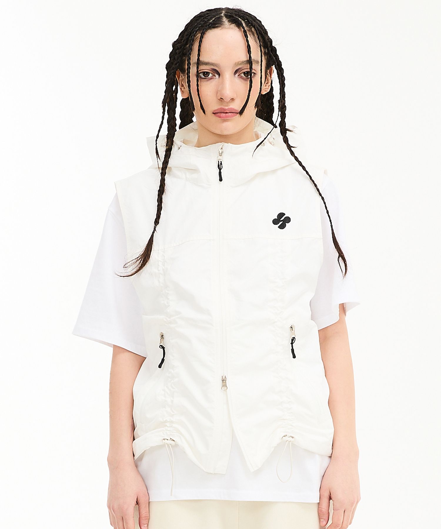 【CPGN STUDIO】24SS★ Shirring Hood Vest MUSINSA | HOODHOOD Shirring Sheer Nylon Vest Ivory