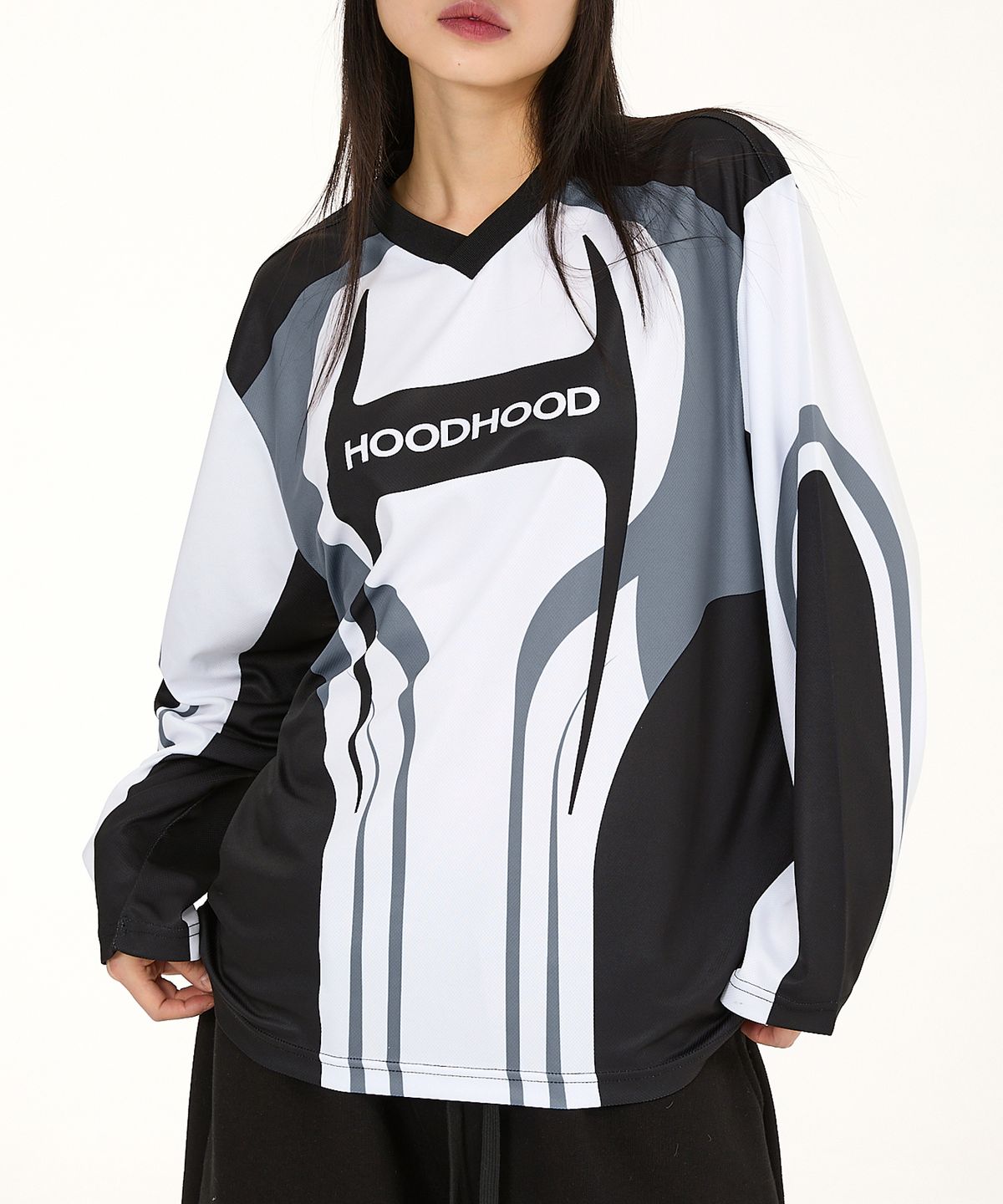 후드후드(HOODHOOD) 레이싱 메쉬 롱슬리브 티셔츠 화이트