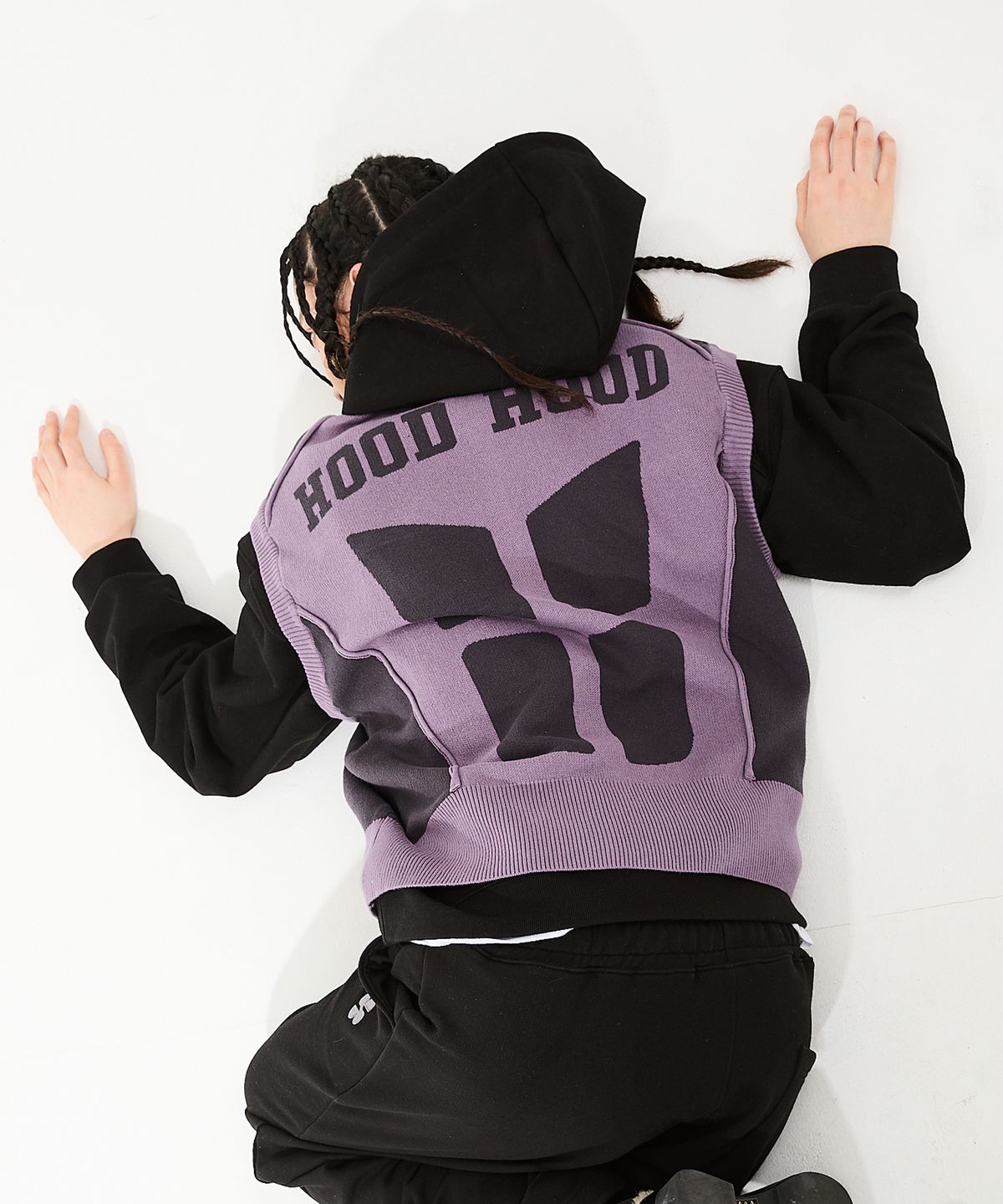 후드후드(HOODHOOD) 레이싱 니트 집업 베스트 퍼플