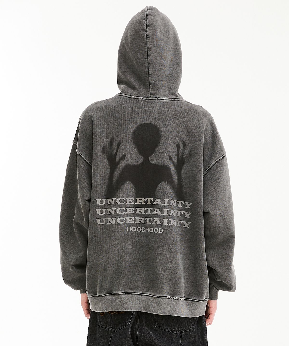 후드후드(HOODHOOD) 피그먼트 데미지 후드 집업 차콜
