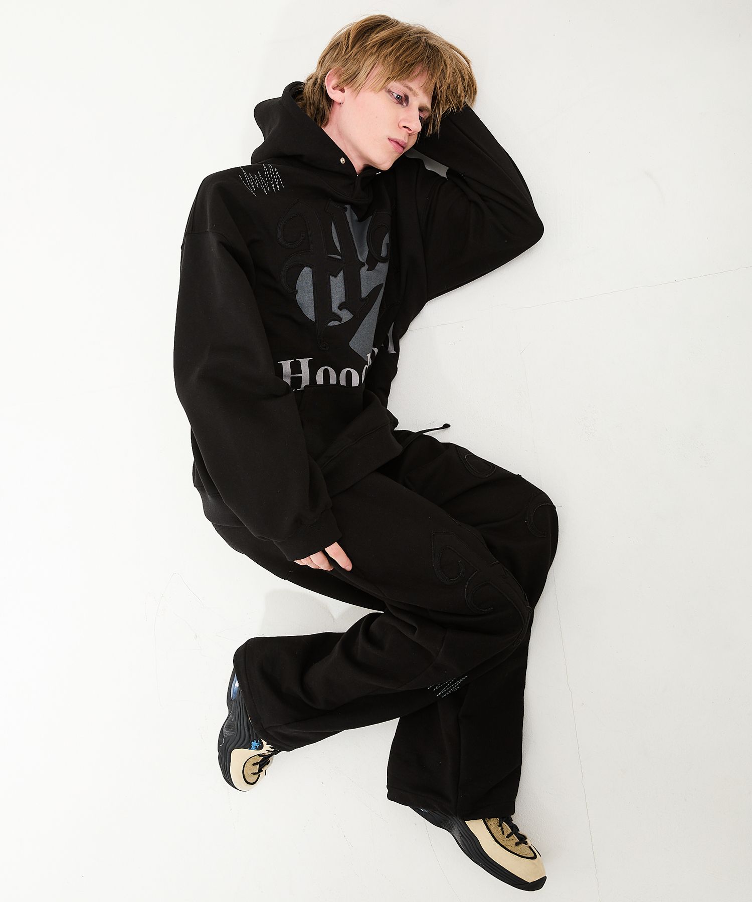 MUSINSA | HOODHOOD HD Applique Series Stitch Sweatpants Black