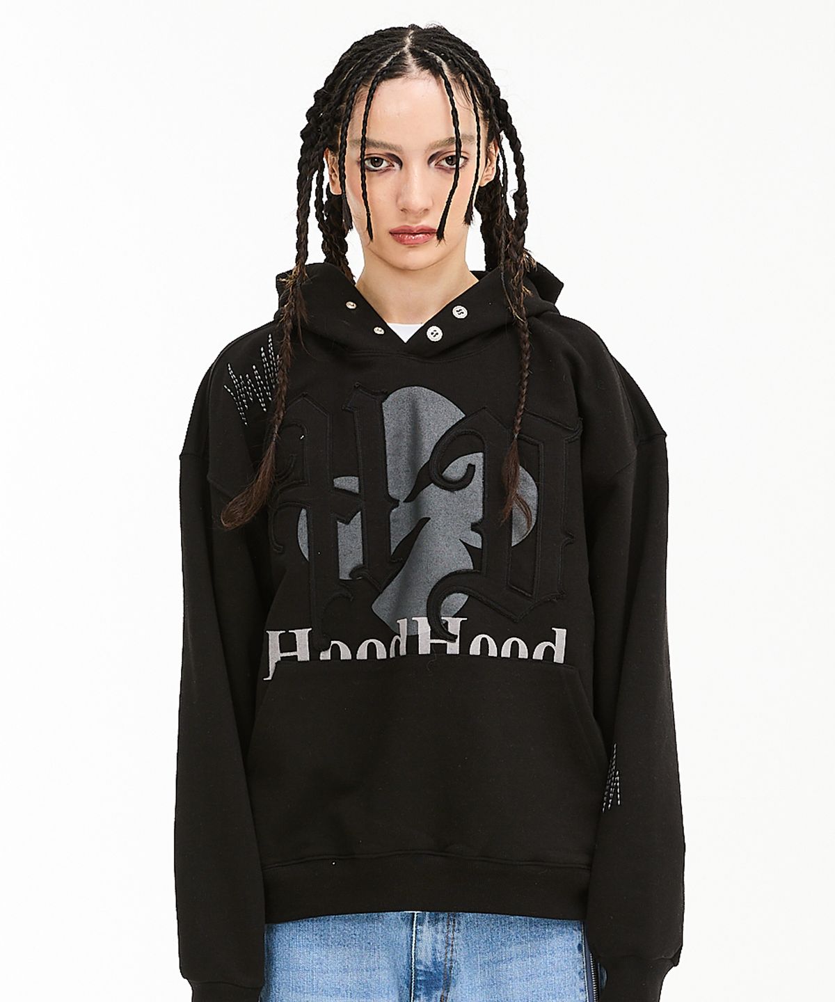 후드후드(HOODHOOD) HD 아플리케 시리즈 스티치 후드 블랙