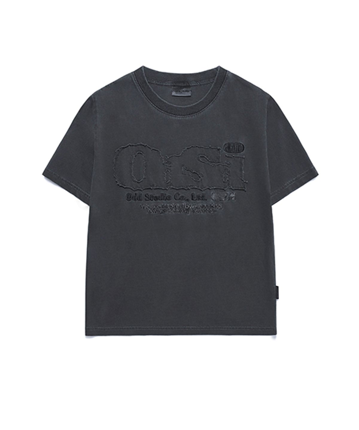 오드스튜디오(ODDSTUDIO) ODSD 피그먼트 데미지 티셔츠 - CHARCOAL