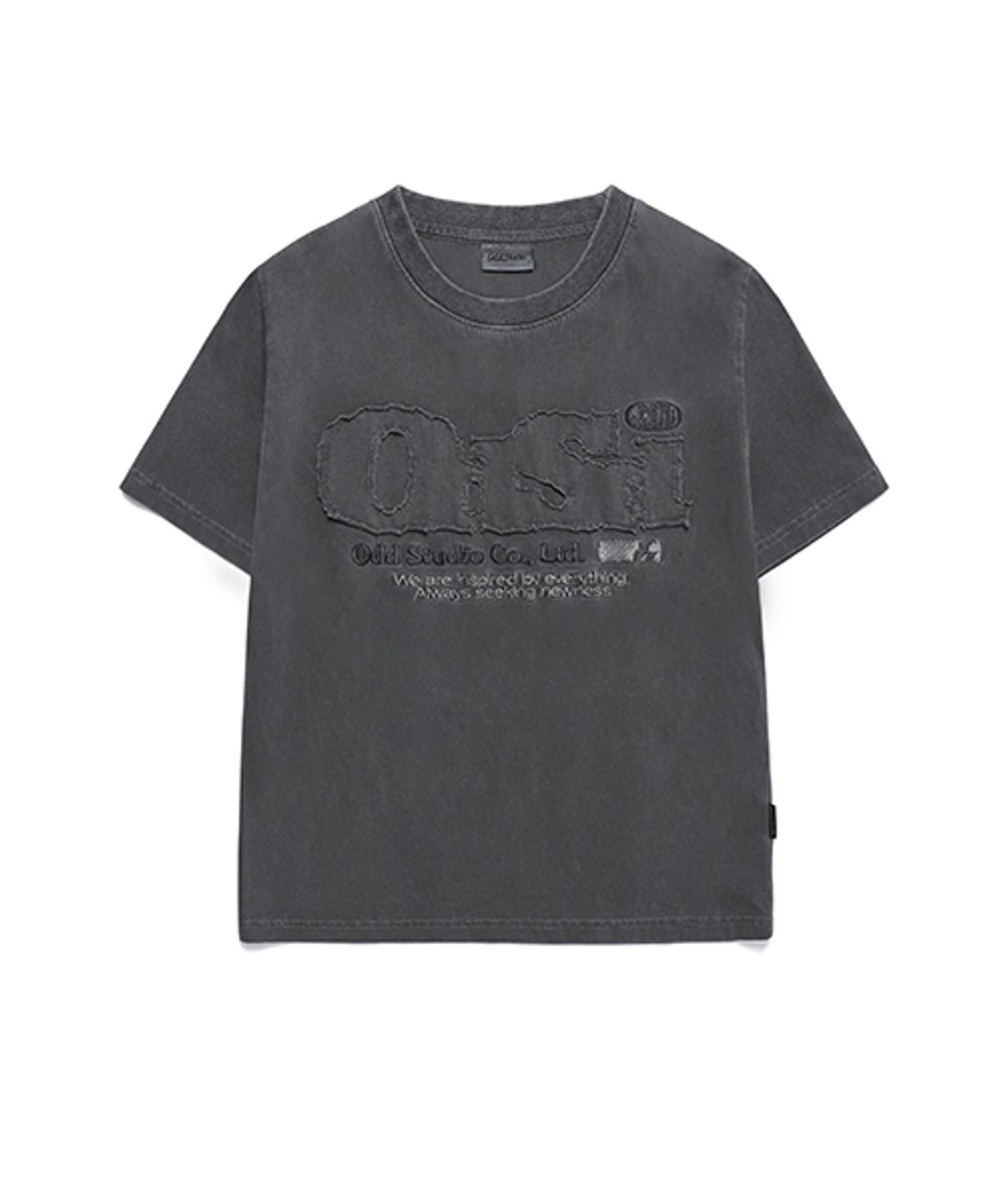 오드스튜디오(ODDSTUDIO) ODSD 피그먼트 데미지 티셔츠 - LIGHT CHARCOAL