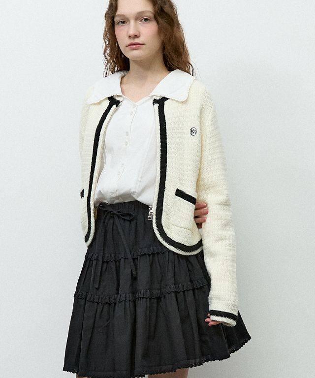 【RONRON】LINE DETAIL TWEED KNIT CARDIGAN IVORY★関税込★ MUSINSA | RONRON TWEED LINE KNIT ZIP UP CARDIGAN IVORY BLACK