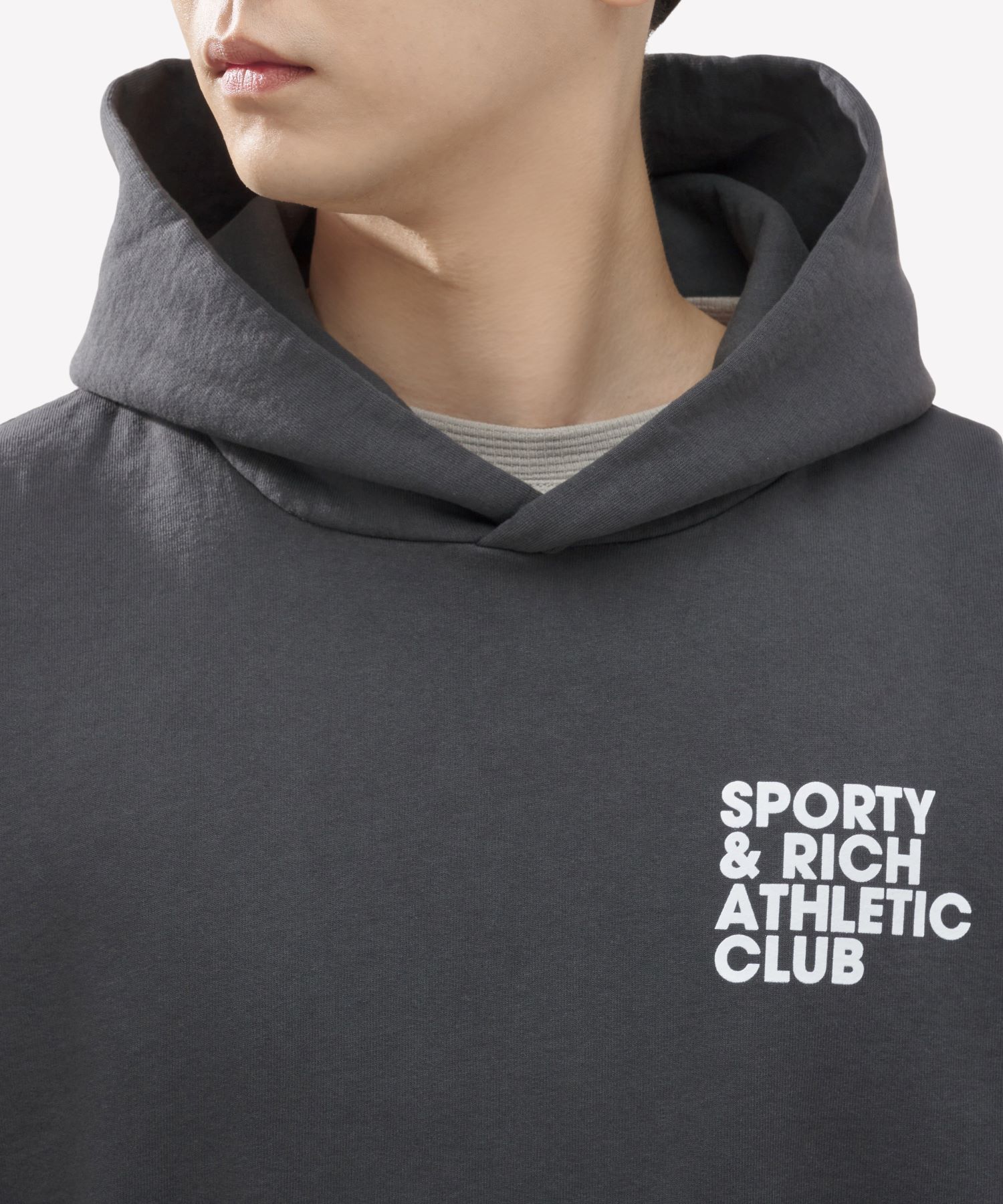 ★Sporty & Rich★ Accessible open hood faded black HOAW232FB MUSINSA | SPORTY&RICH Exercise Open Hood - Faded Black