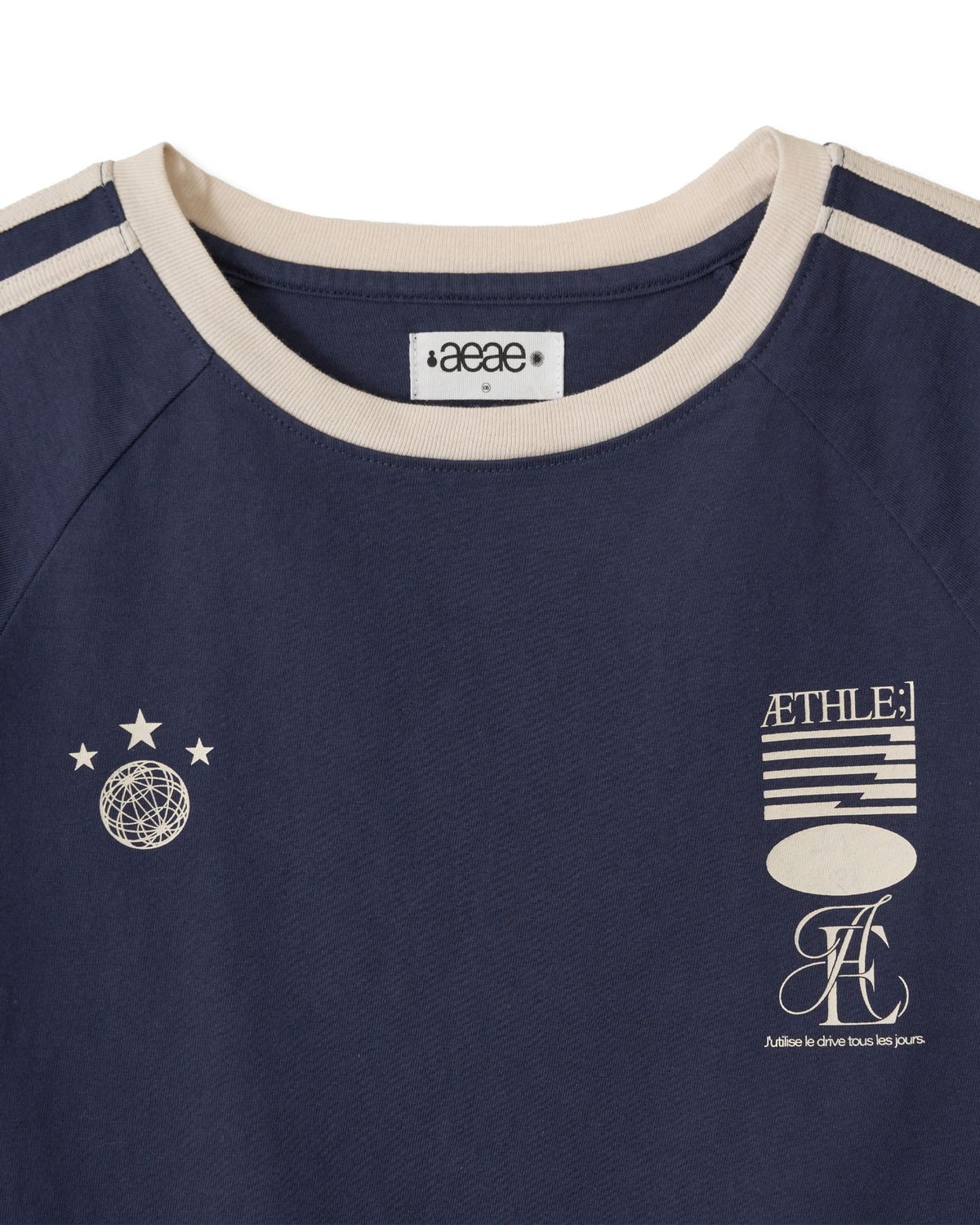 에이이에이이(AEAE) ATHLETE STRIPE HALF T-SHIRTS [NAVY]