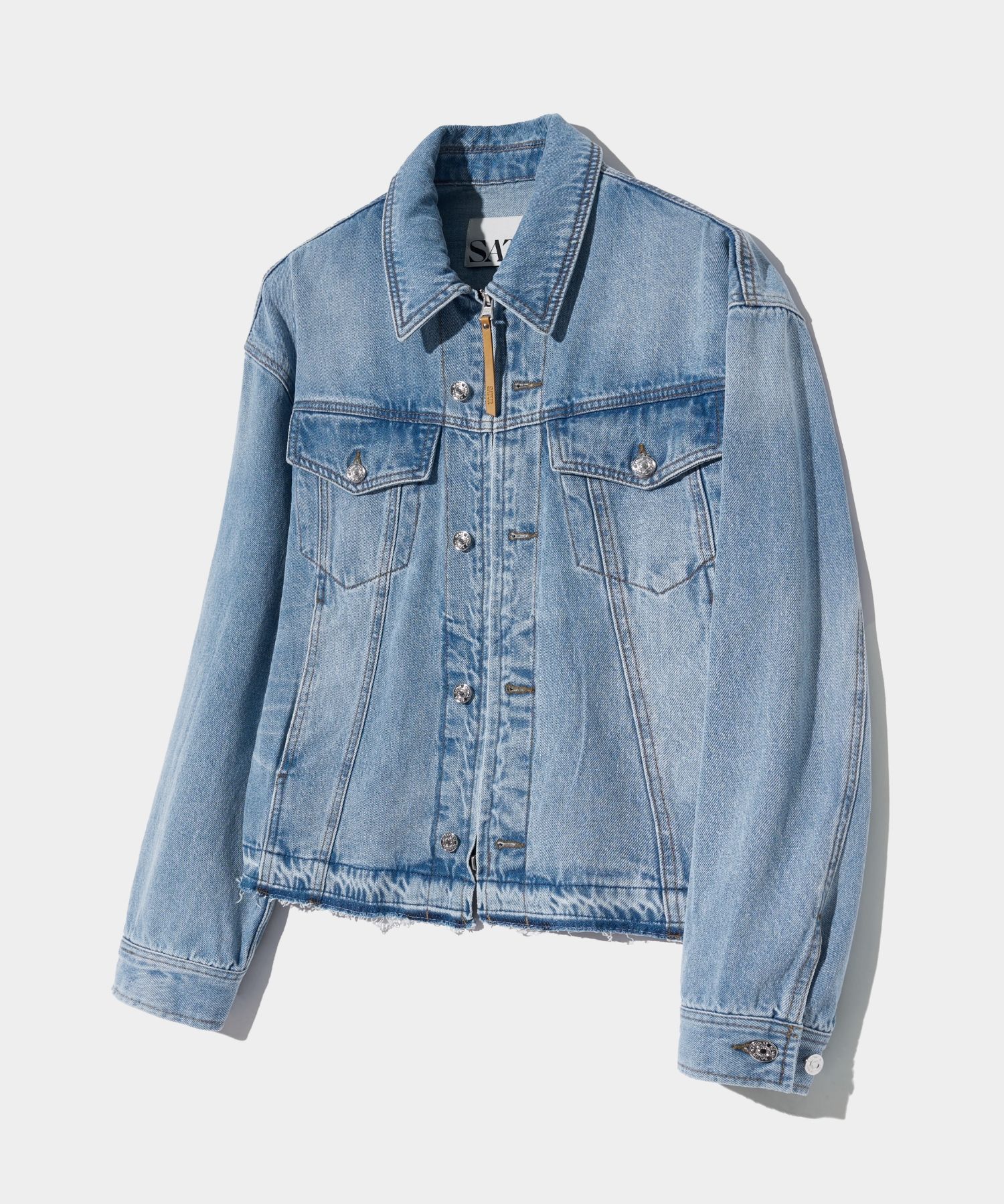しょうゆSATUR Denim Trucker Jacket MUSINSA | SATUR Gabon washed denim trucker jacket light blue